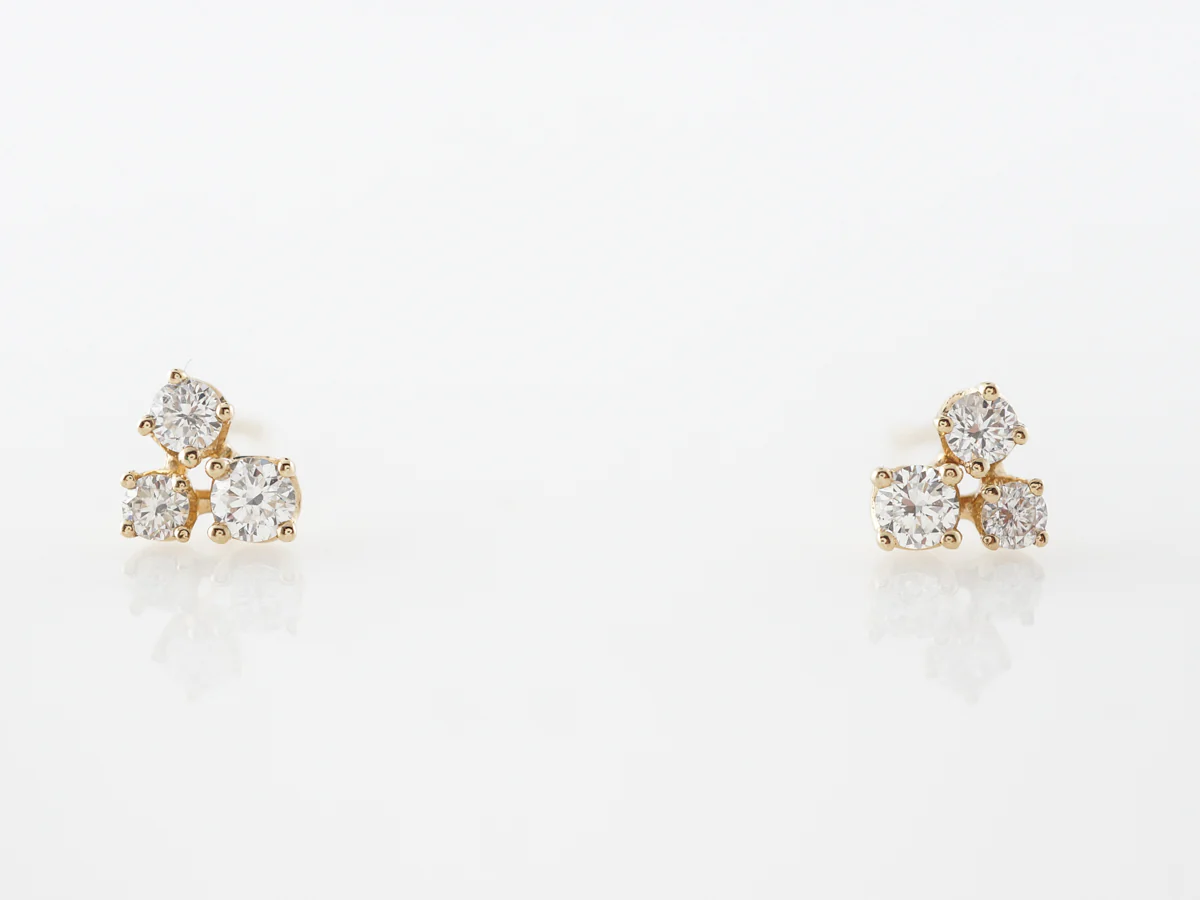 Diamond Cluster Earring Studs in 14k Yellow Gold - Image 4