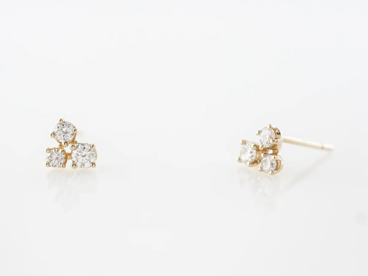 Diamond Cluster Earring Studs in 14k Yellow Gold - Image 5