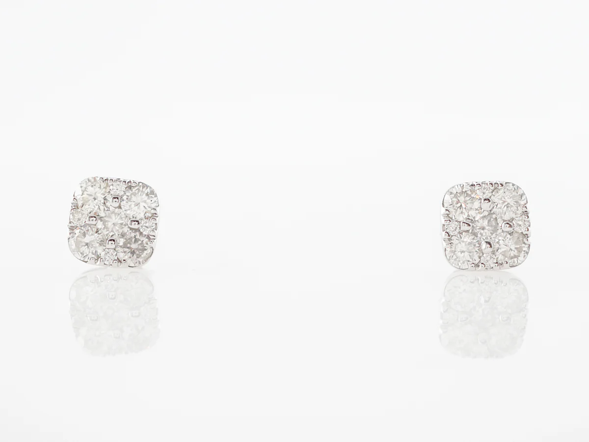 Diamond Cluster Earrings in 14k White Gold