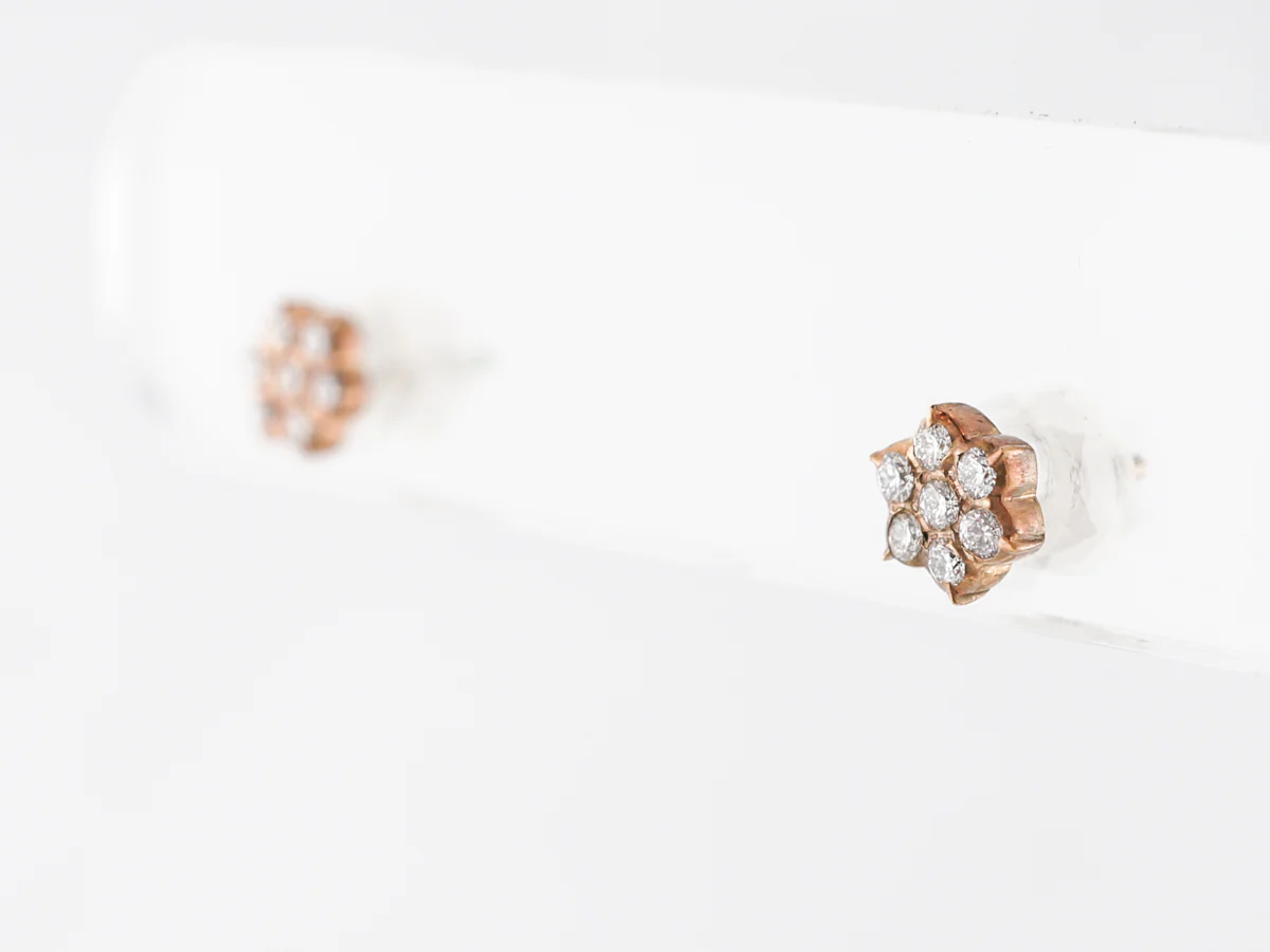 Diamond Cluster Earrings in 14k Yellow Gold - Image 2