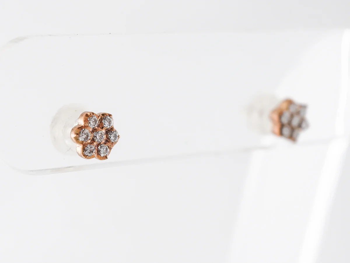 Diamond Cluster Earrings in 14k Yellow Gold - Image 3
