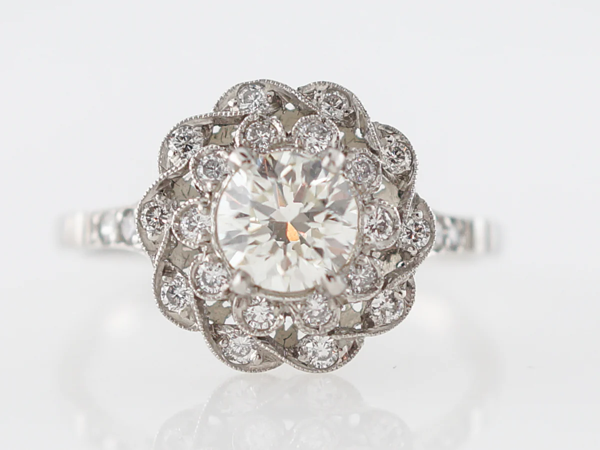 Diamond Cluster Filigree Engagement Ring in Platinum