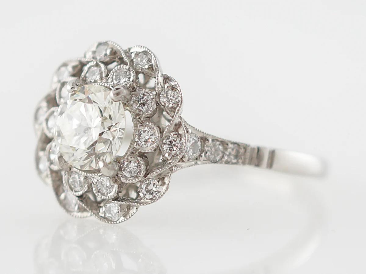 Diamond Cluster Filigree Engagement Ring in Platinum - Image 2