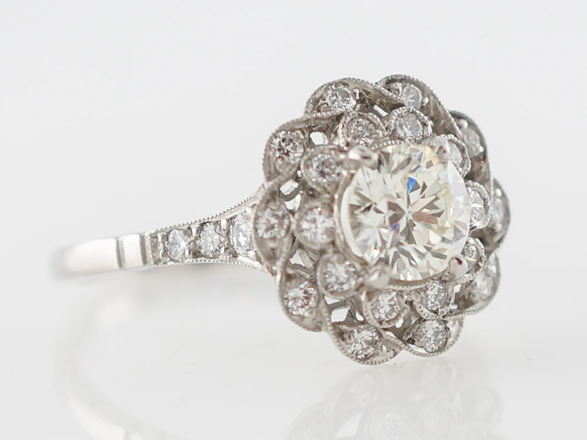 Diamond Cluster Filigree Engagement Ring in Platinum - Image 3
