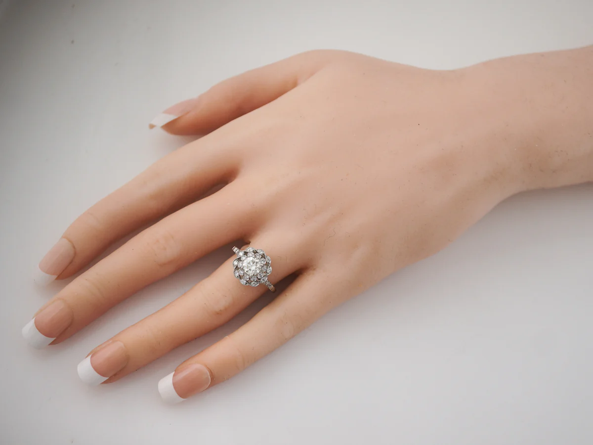 Diamond Cluster Filigree Engagement Ring in Platinum - Image 6