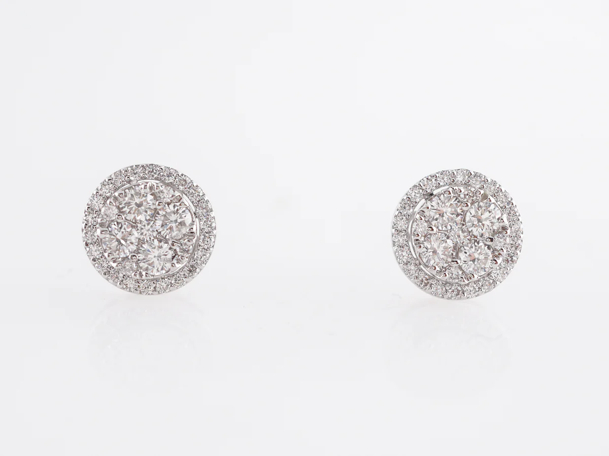 Diamond Cluster Halo Stud Earrings in 14k White Gold