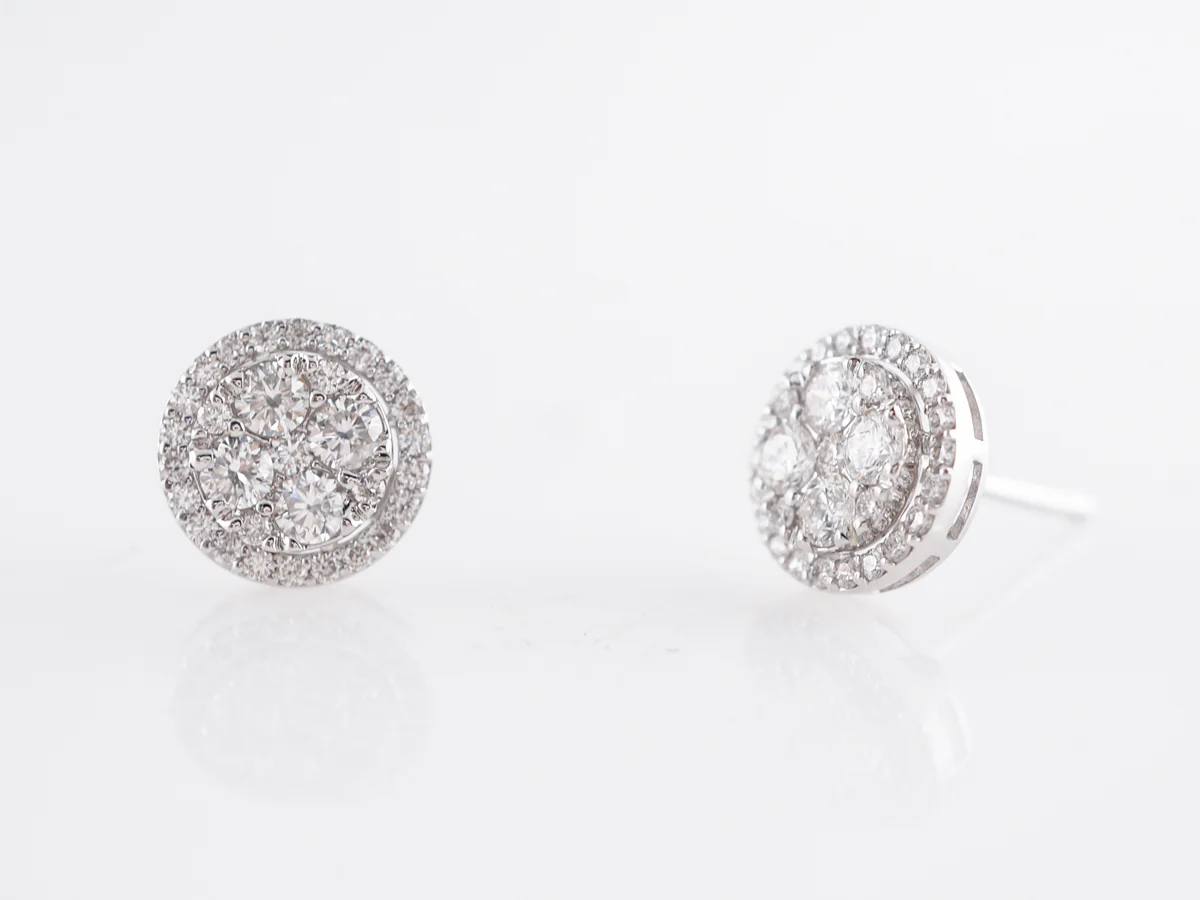 Diamond Cluster Halo Stud Earrings in 14k White Gold - Image 2