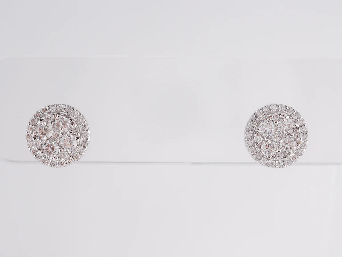 Diamond Cluster Halo Stud Earrings in 14k White Gold - Image 3