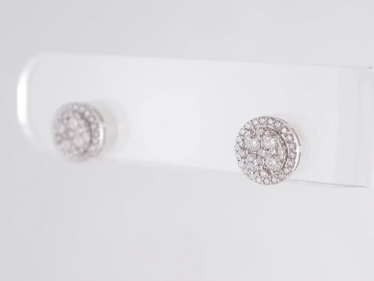 Diamond Cluster Halo Stud Earrings in 14k White Gold - Image 4