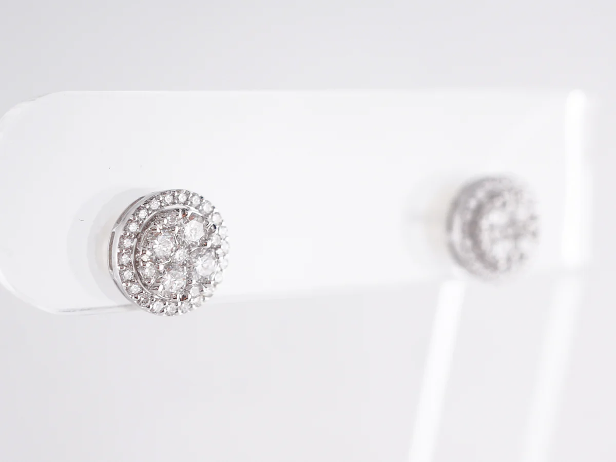 Diamond Cluster Halo Stud Earrings in 14k White Gold - Image 5