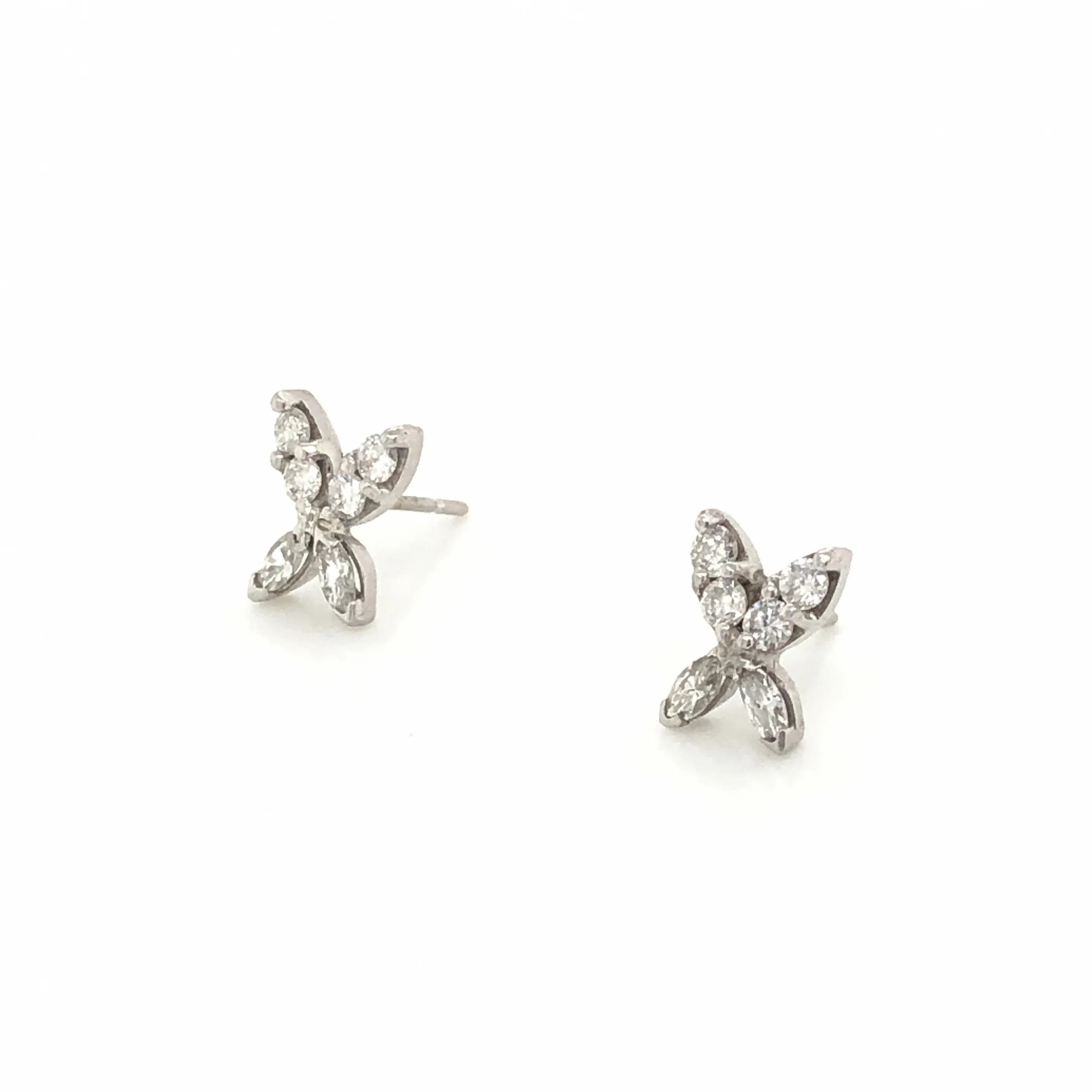 Diamond Cluster Stud Earrings in 14k White Gold - Image 3