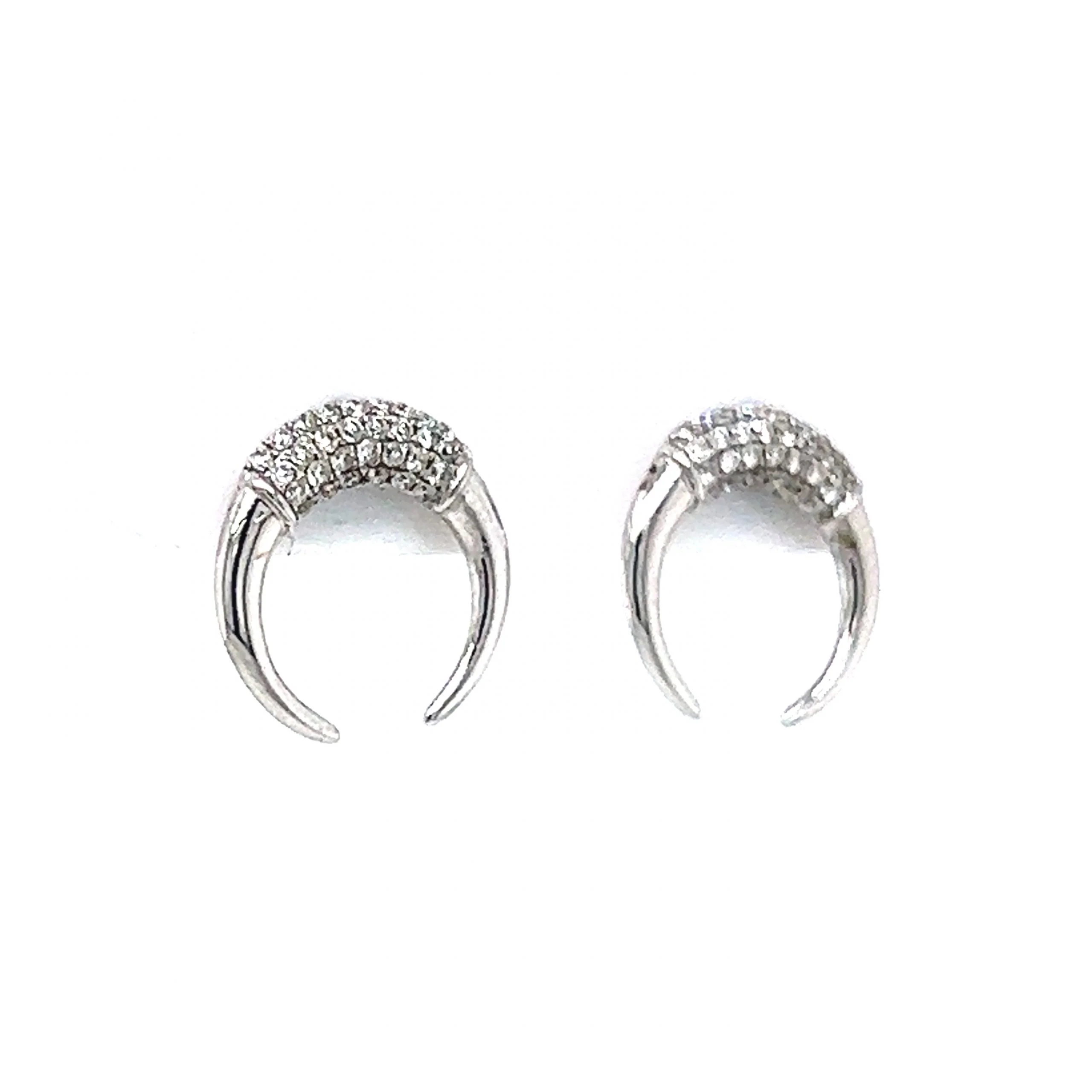 Diamond Crescent Moon Stud Earrings in 18k White Gold - Image 3