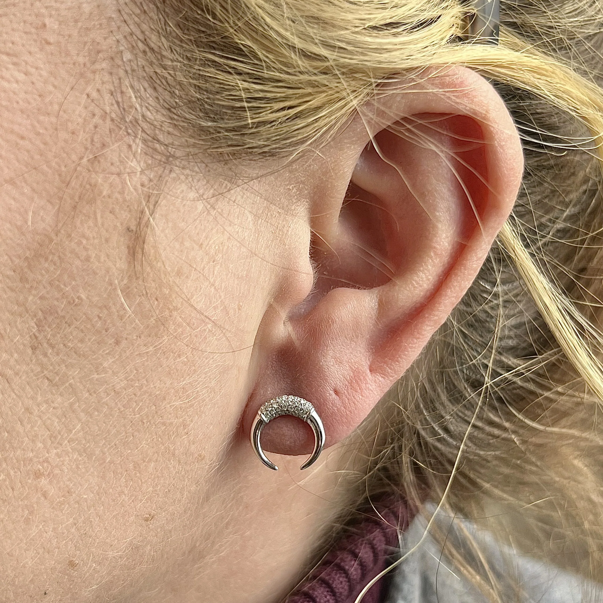 Diamond Crescent Moon Stud Earrings in 18k White Gold - Image 4