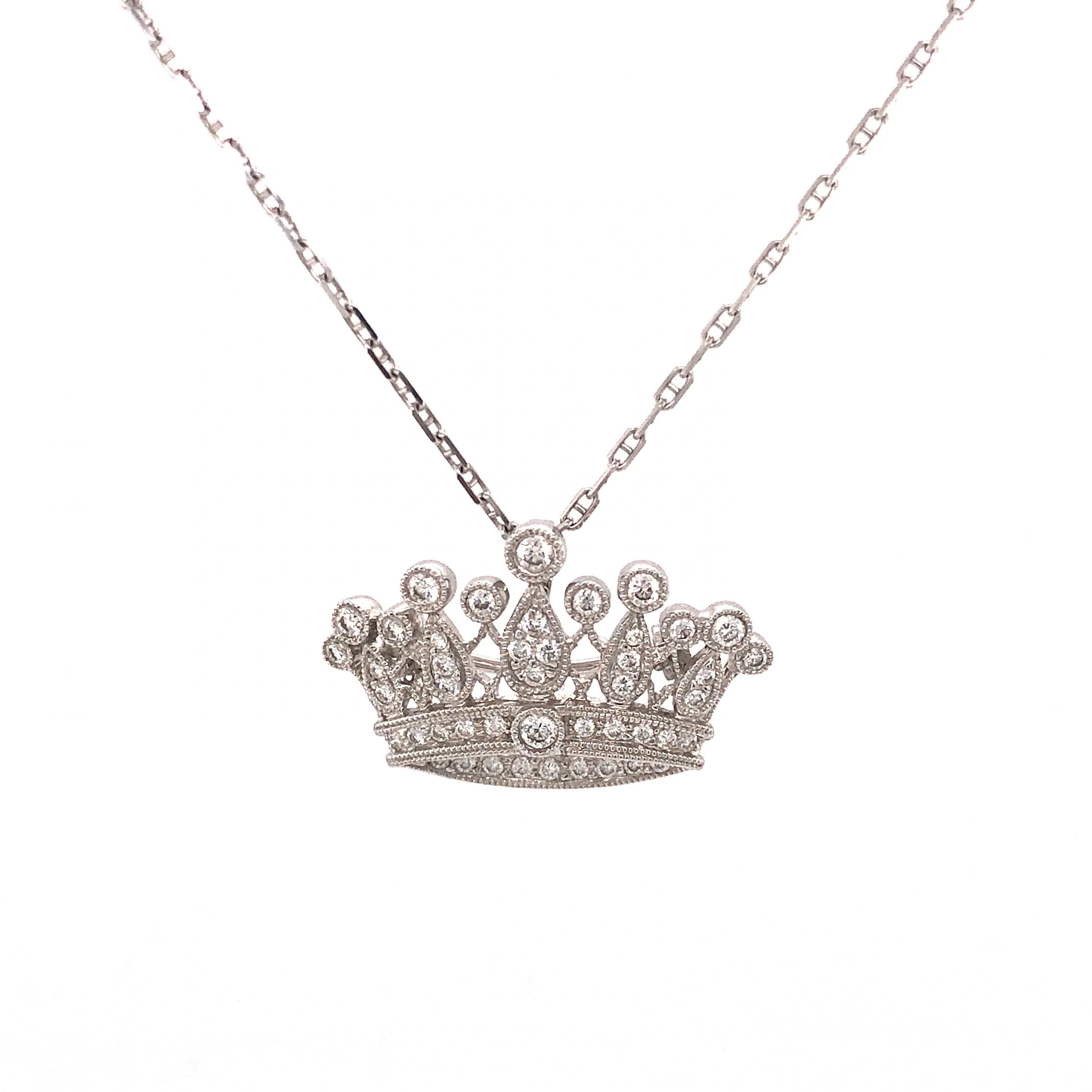 Diamond Crown Pendant Necklace in 18k White Gold - Image 2