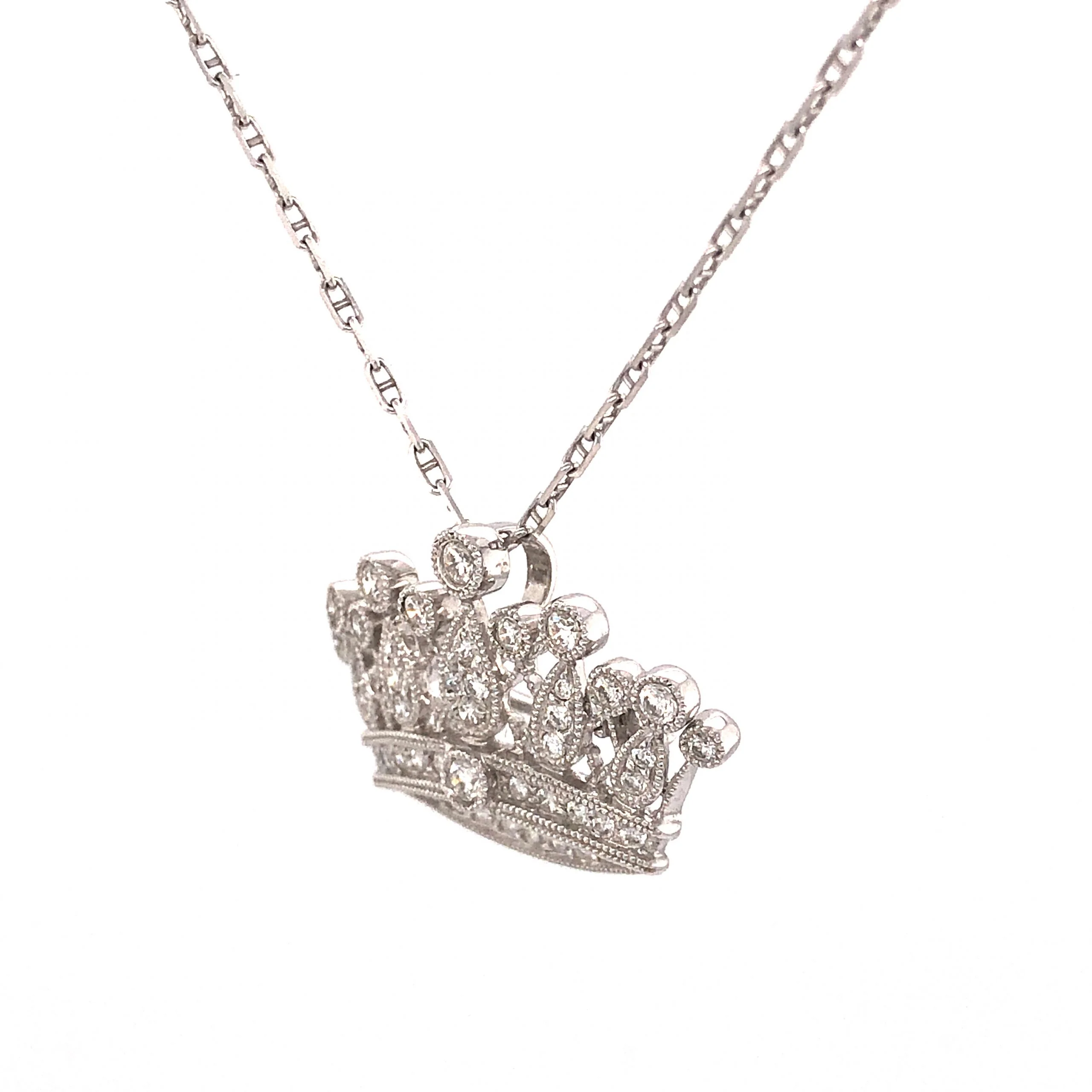 Diamond Crown Pendant Necklace in 18k White Gold - Image 3