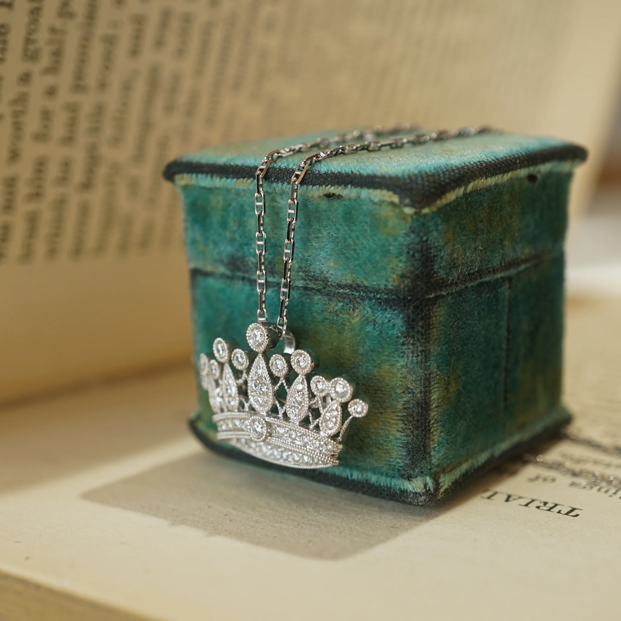 Diamond Crown Pendant Necklace in 18k White Gold - Image 4