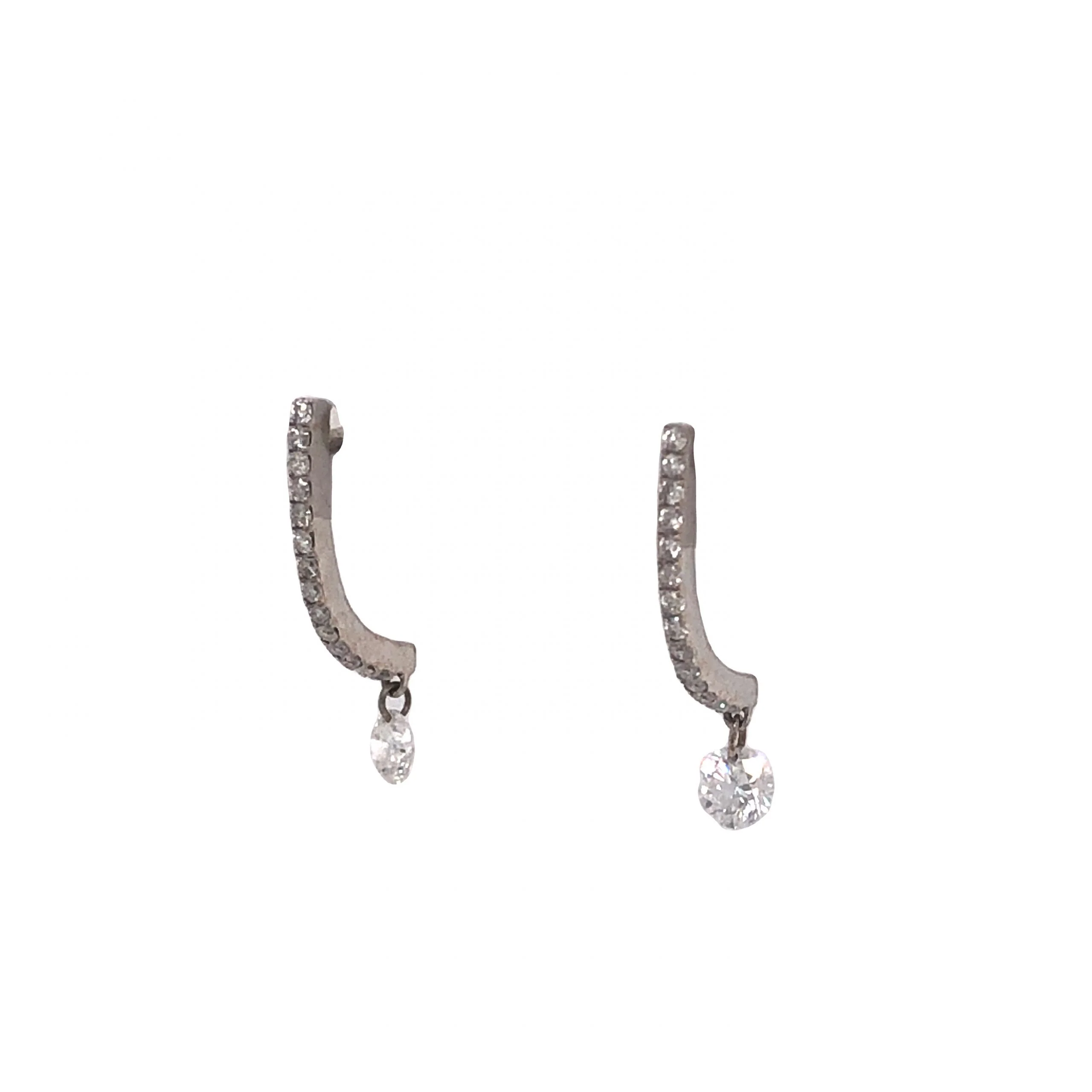Diamond Curved Bar Drop Earrings in 14k White Gold - Image 2