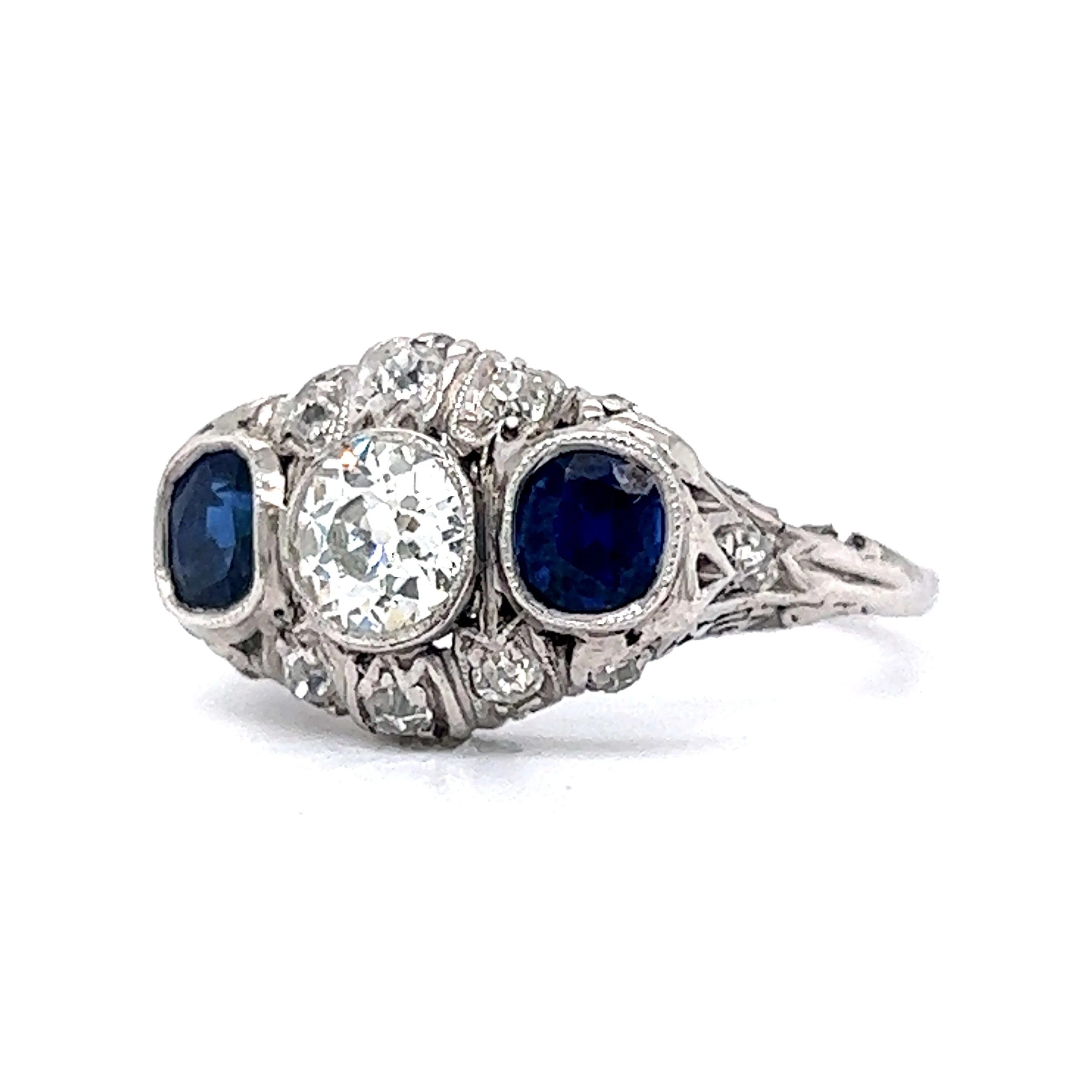 .75 Diamond & Cushion Cut Sapphire Engagement Ring in Platinum - Image 2