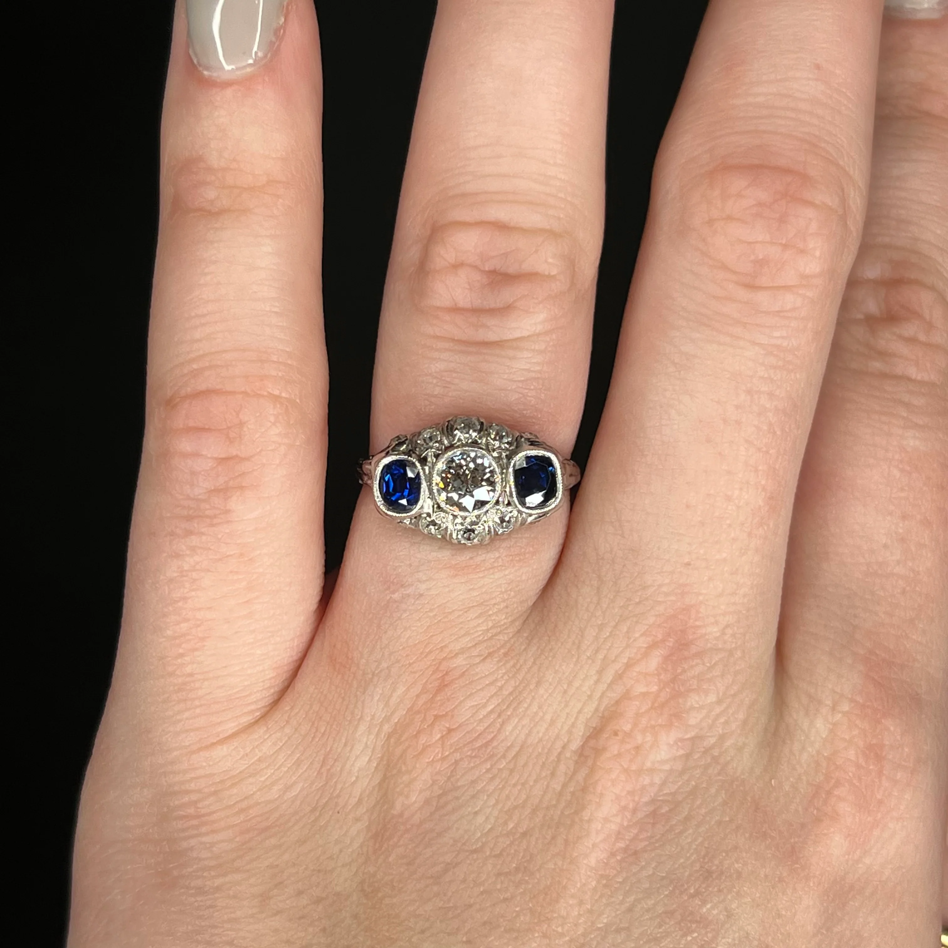 .75 Diamond & Cushion Cut Sapphire Engagement Ring in Platinum - Image 6