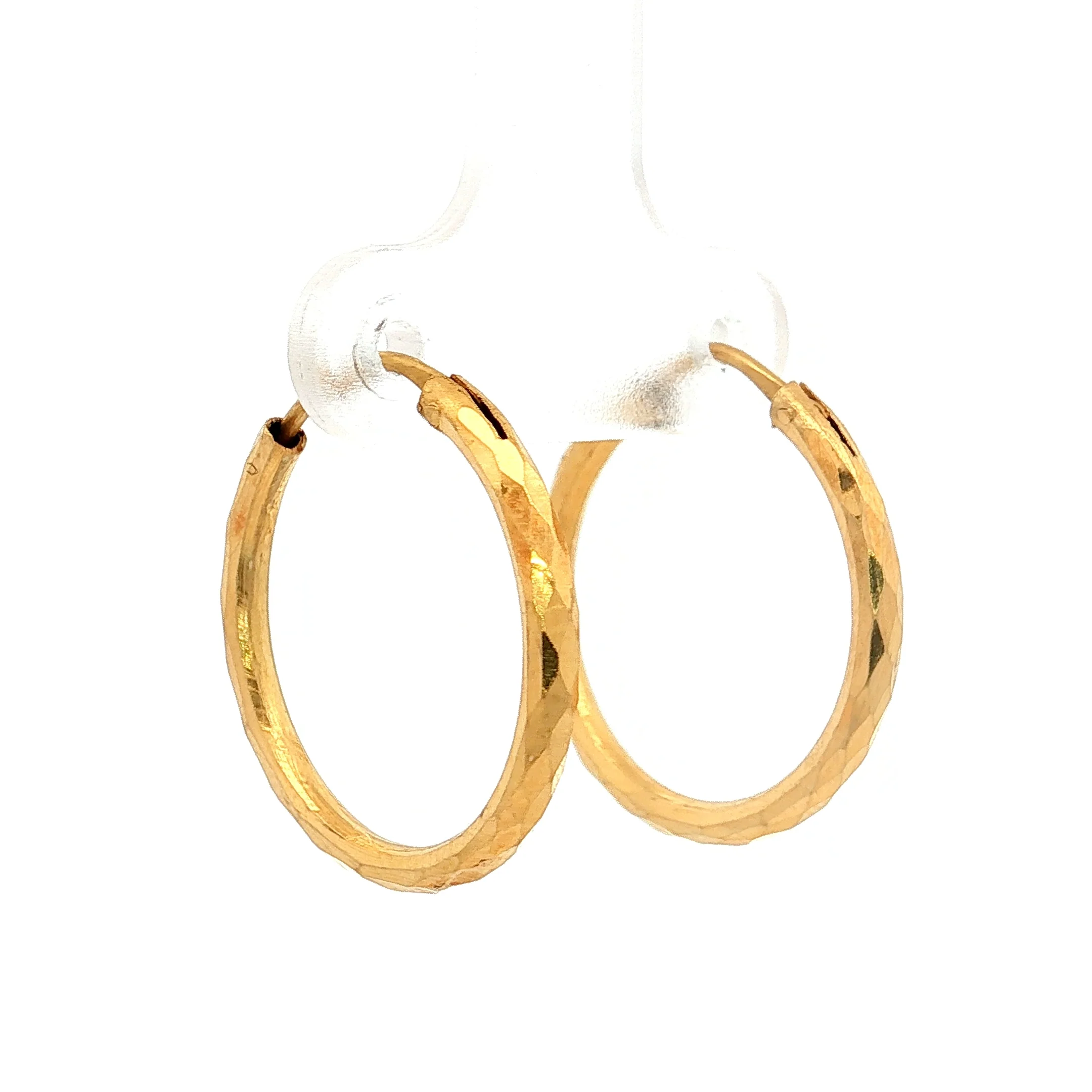 Diamond Cut Pattern Hoop Earrings 18k Yellow Gold - Image 3