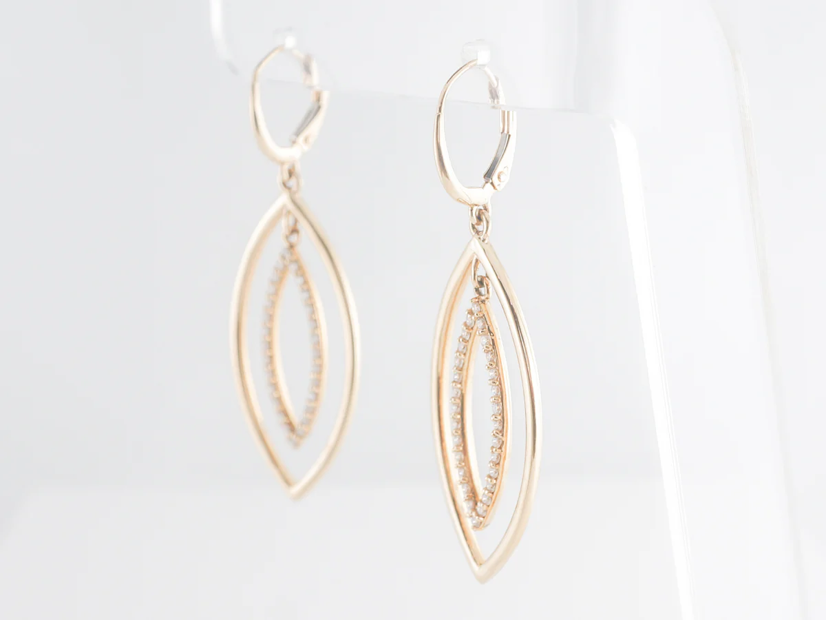 Diamond Drop Earrings in 14k Yellow Gold - Image 2