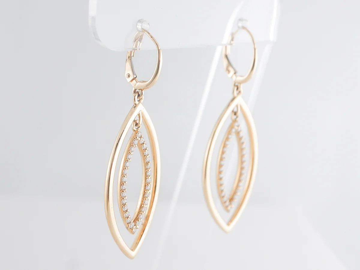 Diamond Drop Earrings in 14k Yellow Gold - Image 3