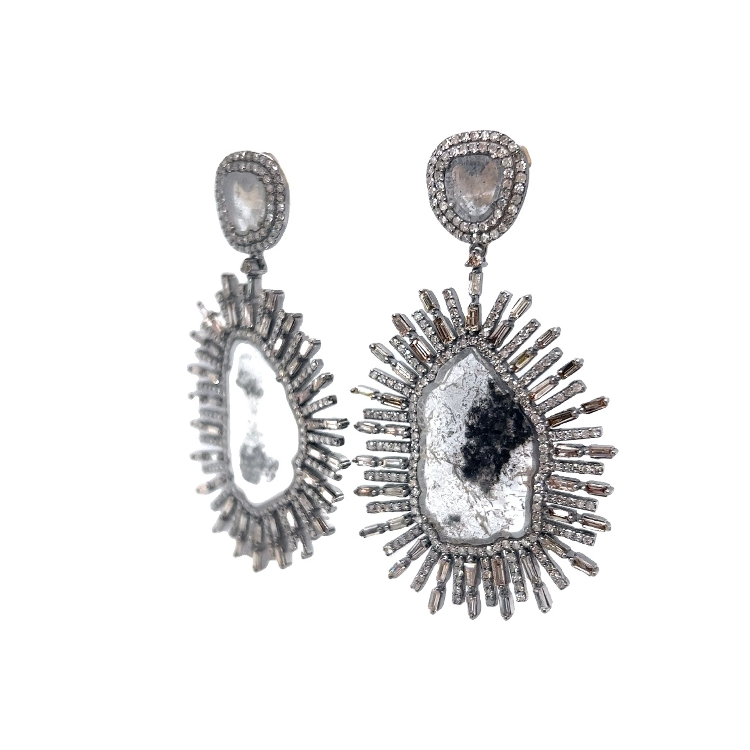 Salt & Pepper Diamond Drop Earrings in Sterling Silver - Image 2