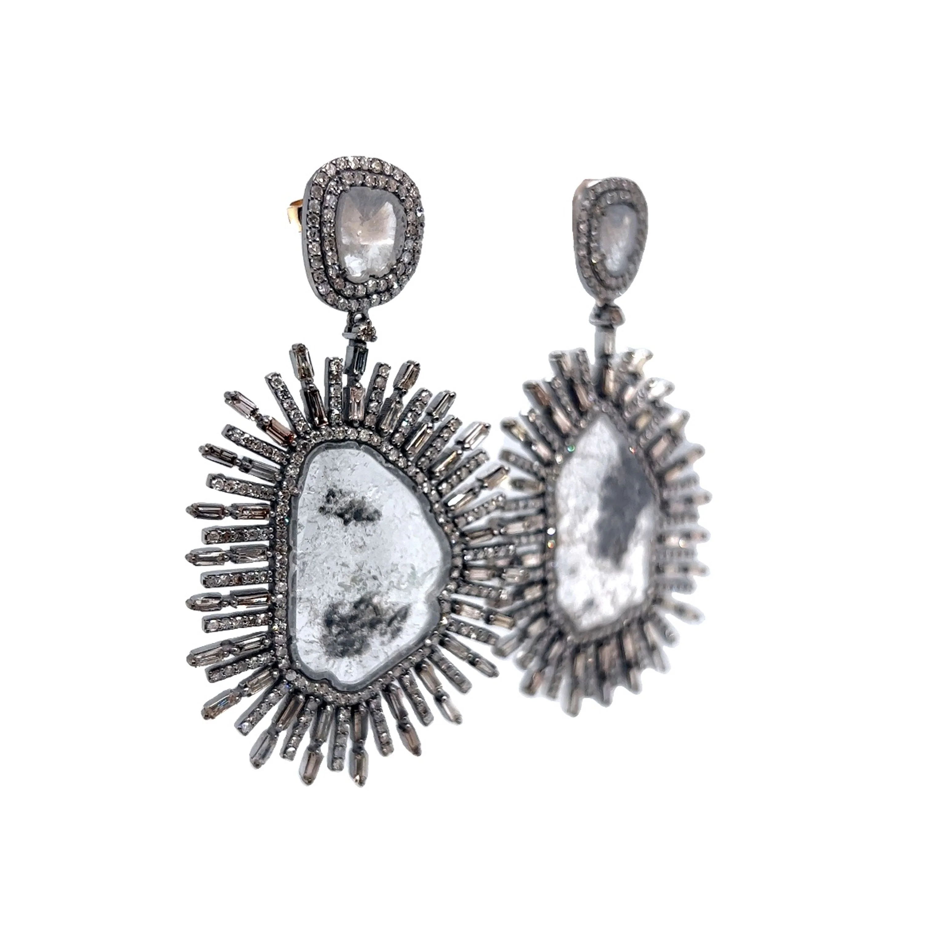 Salt & Pepper Diamond Drop Earrings in Sterling Silver - Image 3