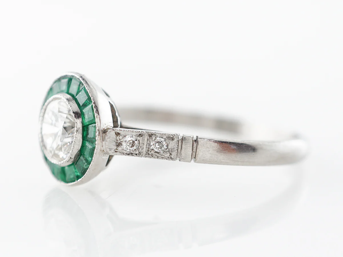 Diamond & Emerald Halo Engagement Ring in Platinum - Image 2