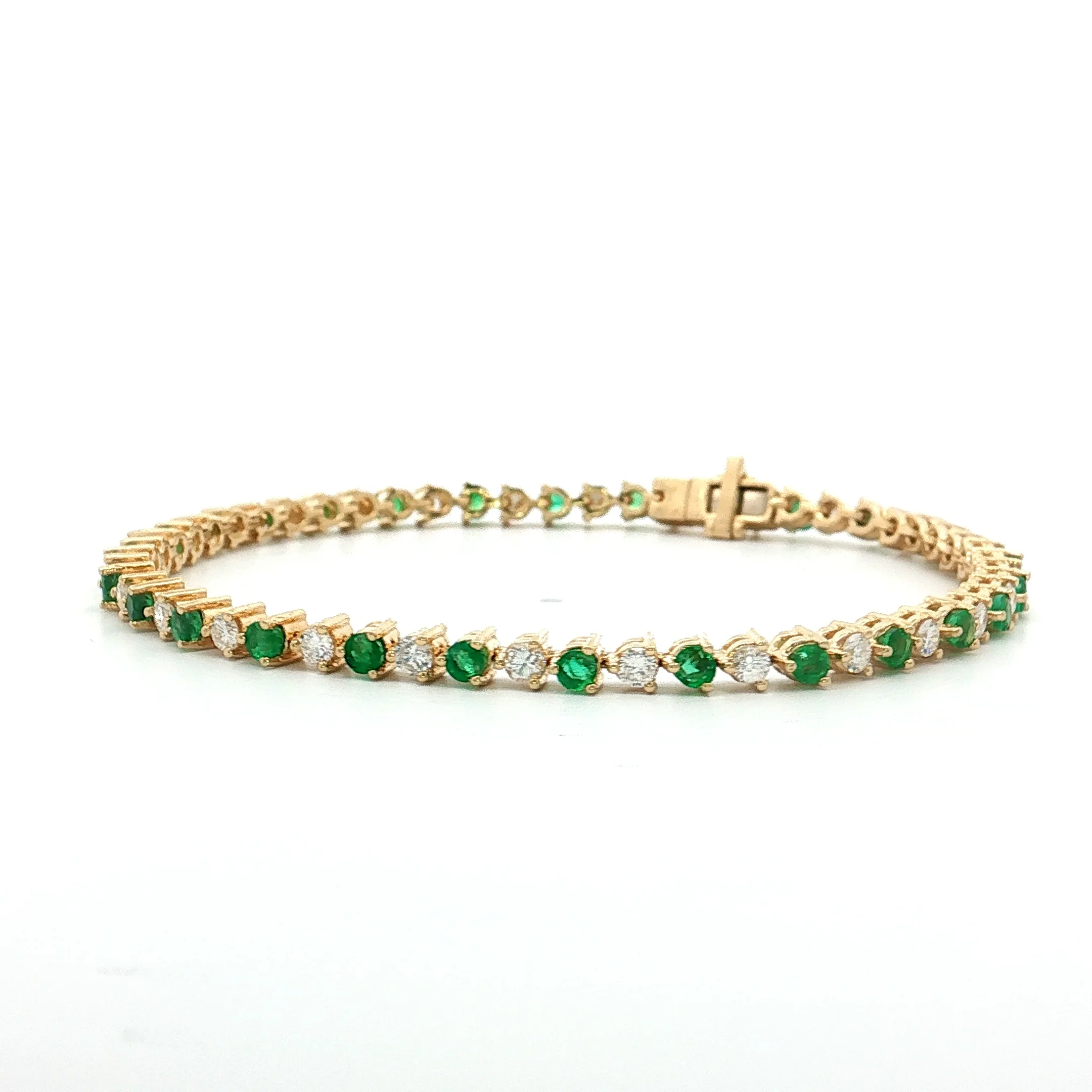 Diamond & Emerald Tennis Bracelet 14k Yellow Gold - Image 2