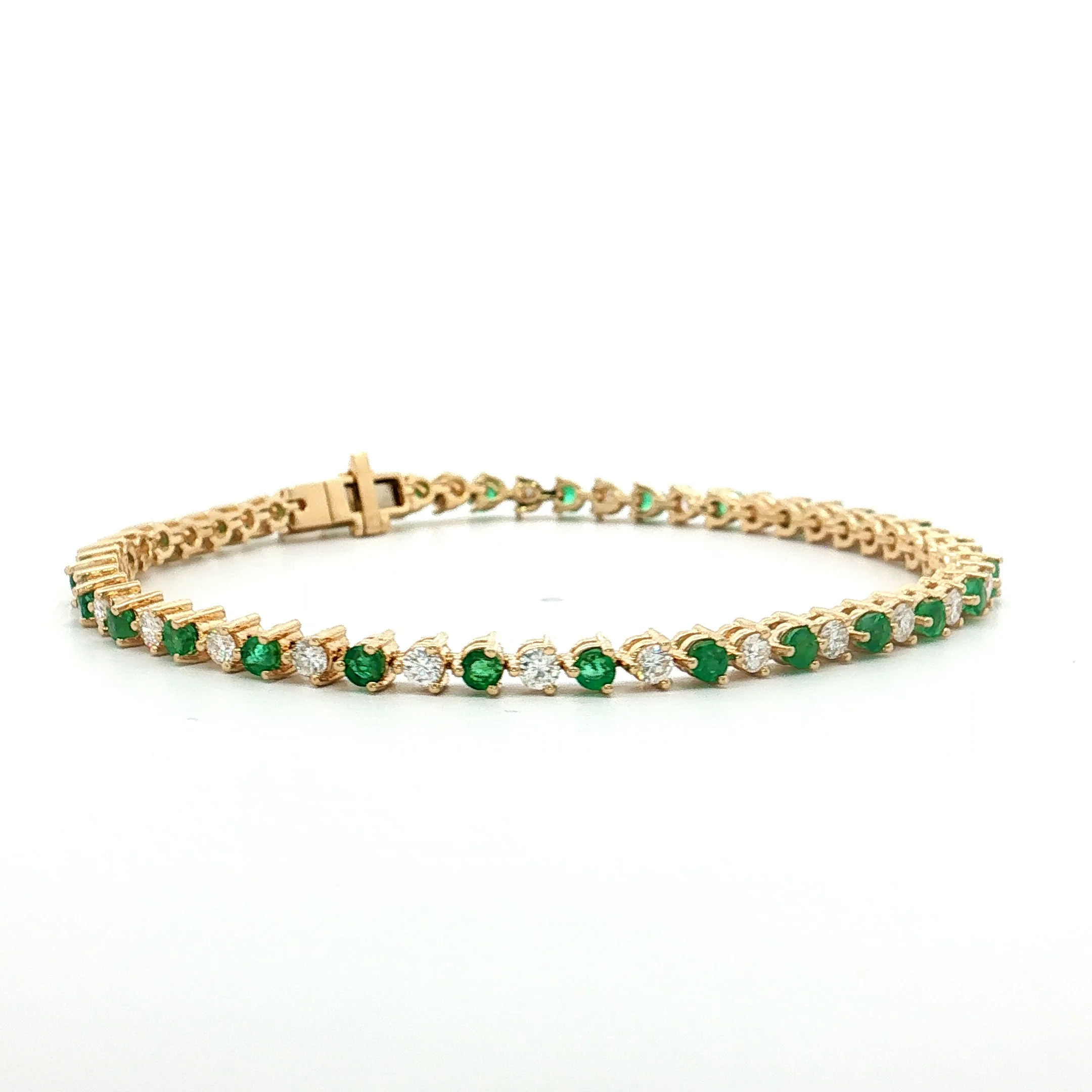 Diamond & Emerald Tennis Bracelet 14k Yellow Gold - Image 3
