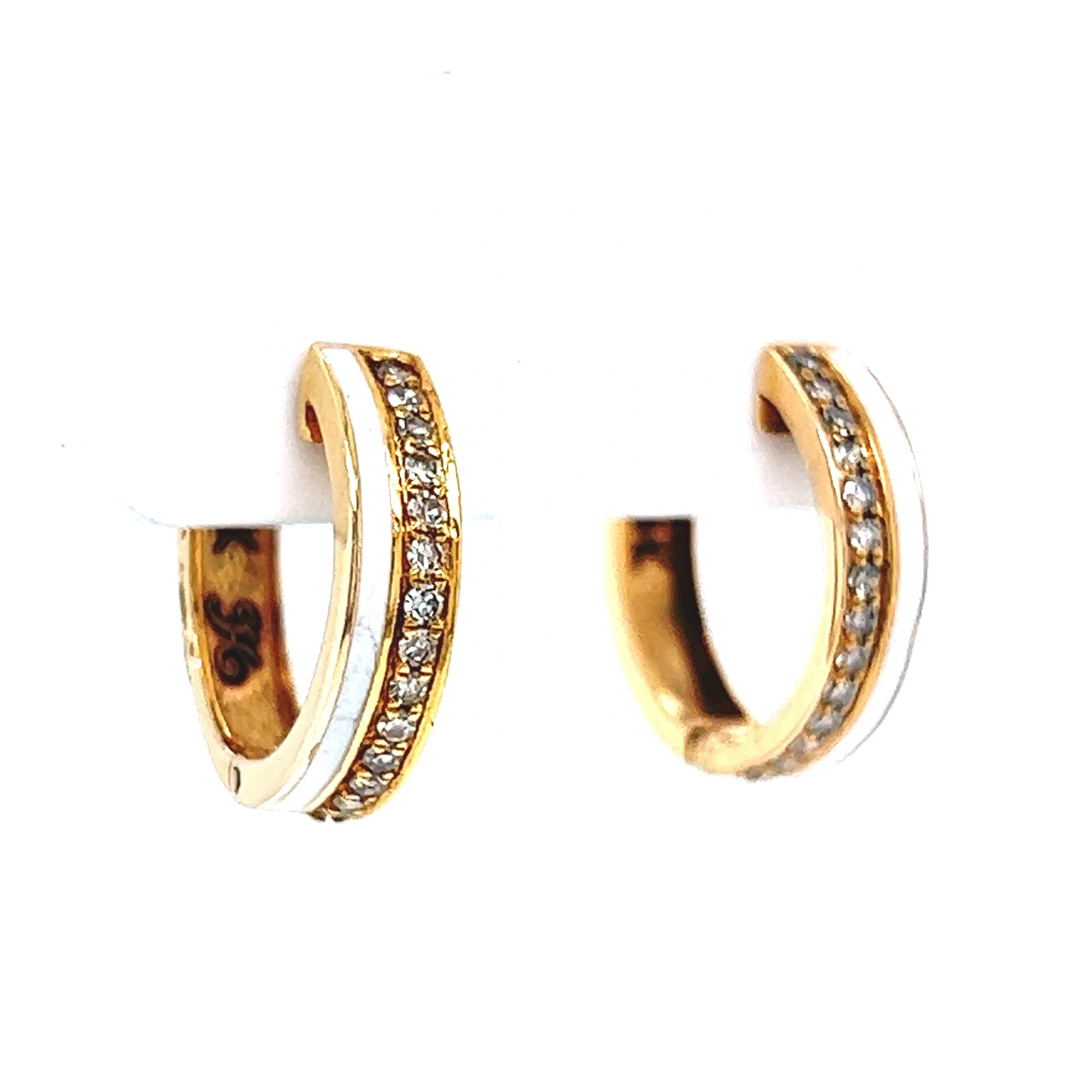 Diamond & Enamel Huggie Hoop Earrings in 14k Yellow Gold - Image 3
