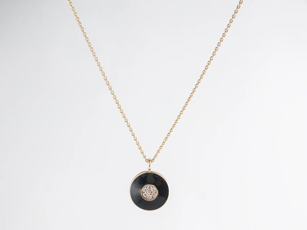 Diamond & Enamel Necklace in 14k Yellow Gold - Image 2