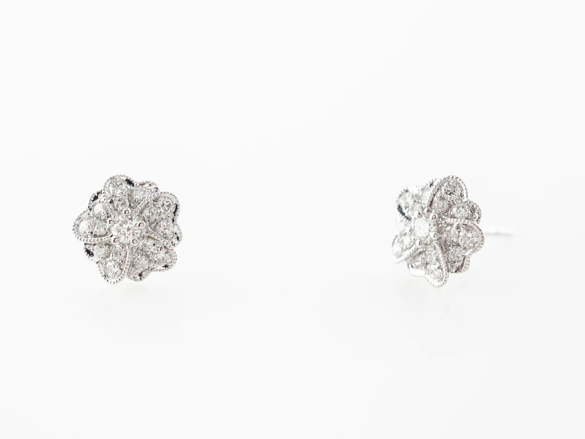 Diamond Flower Cluster Earrings in 18k White Gold - Image 2