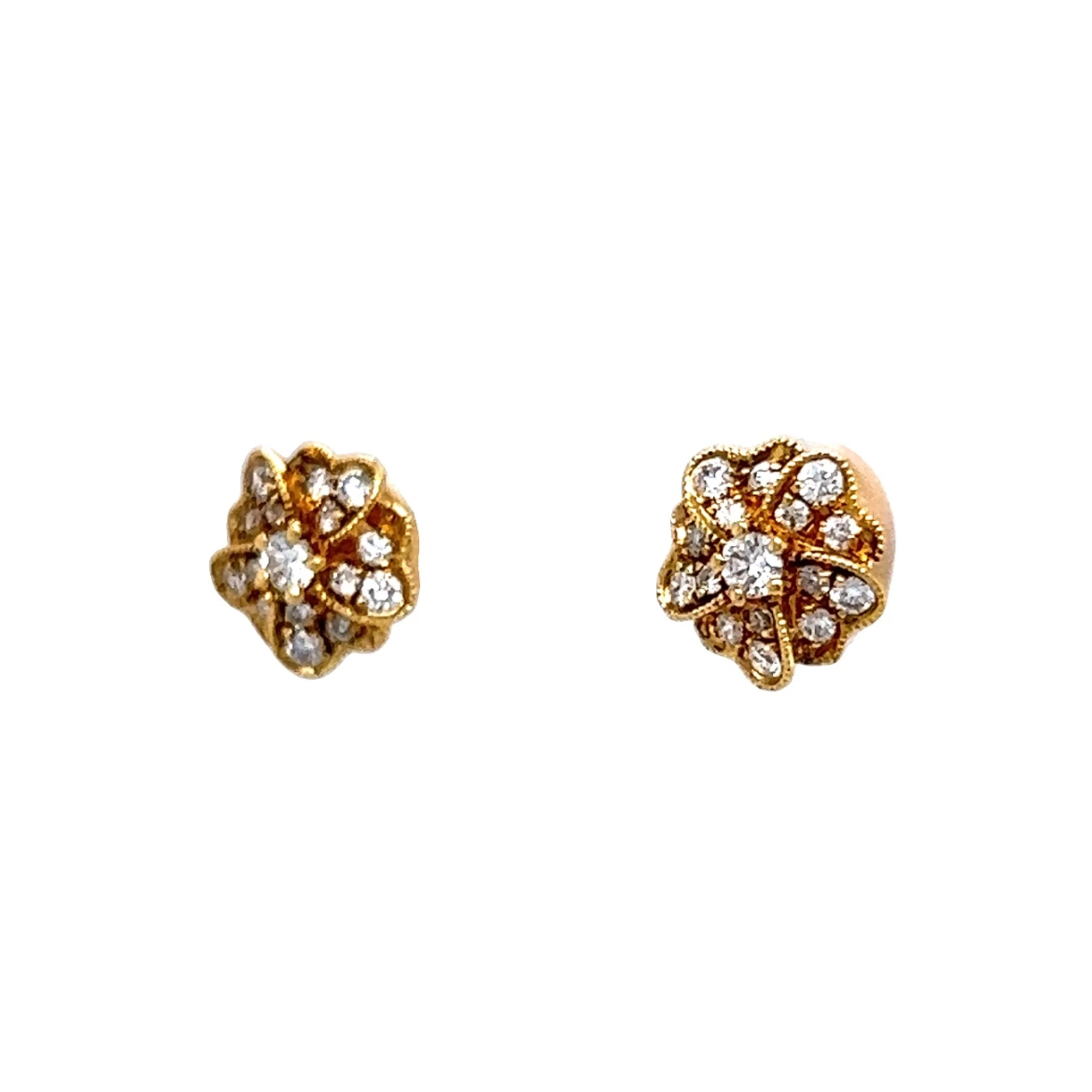 Diamond Flower Earring Studs in 18k Yellow Gold - Image 2