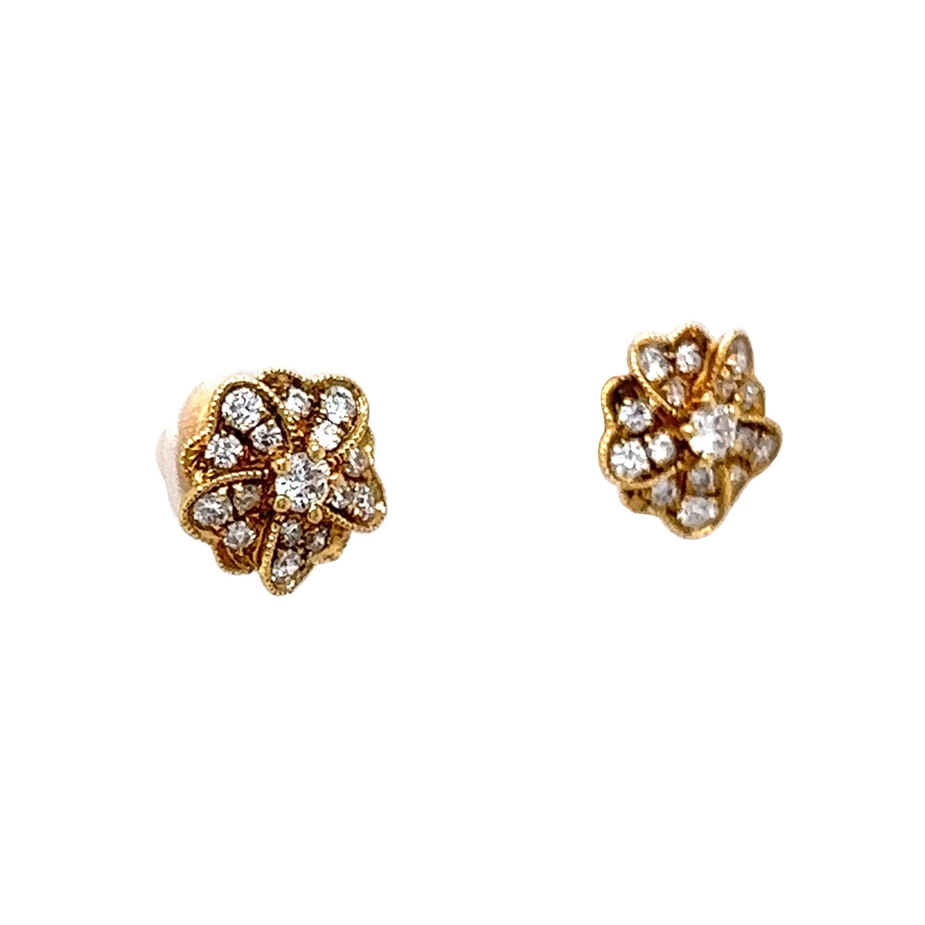 Diamond Flower Earring Studs in 18k Yellow Gold - Image 3