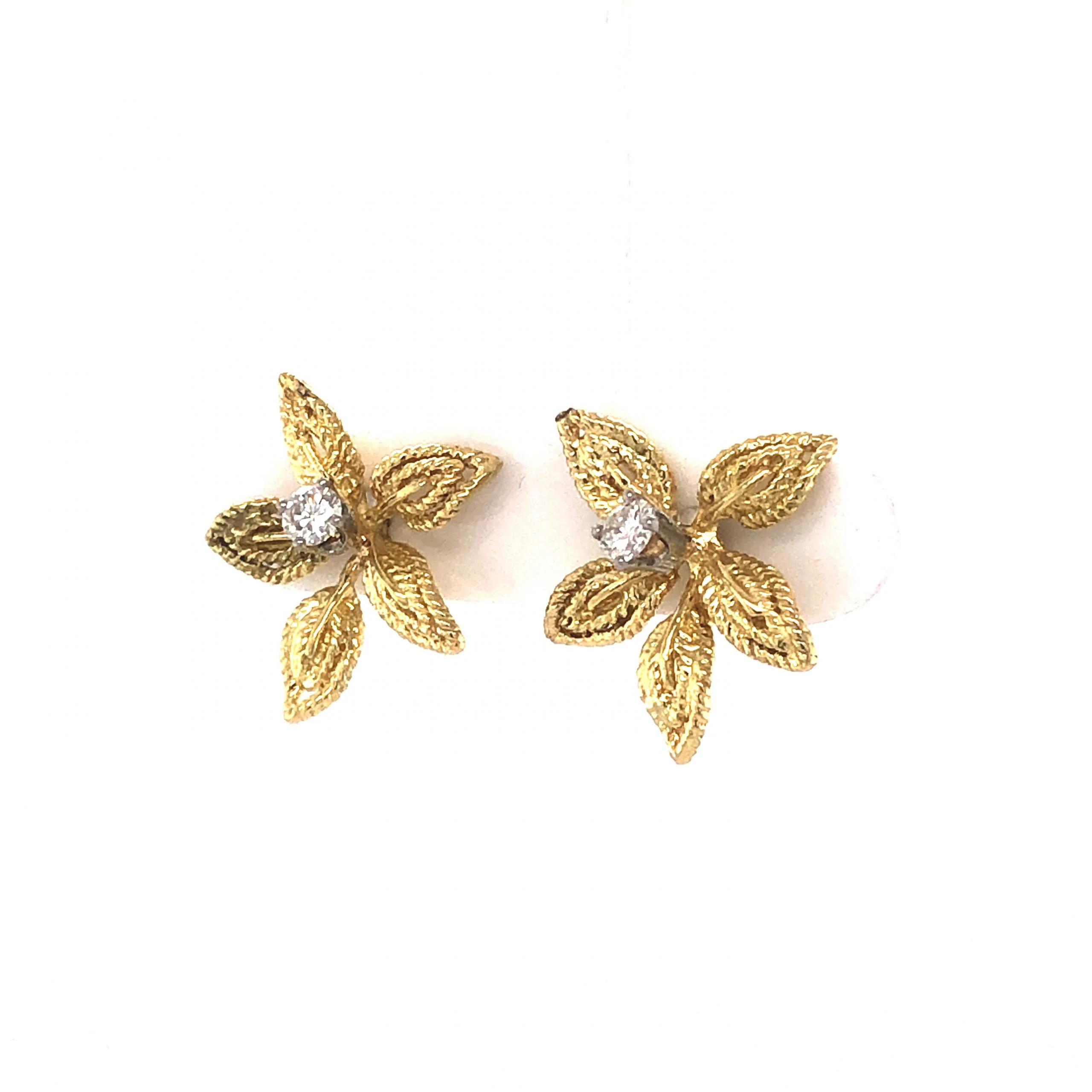 Diamond Flower Stud Earrings in 14K Yellow Gold - Image 2