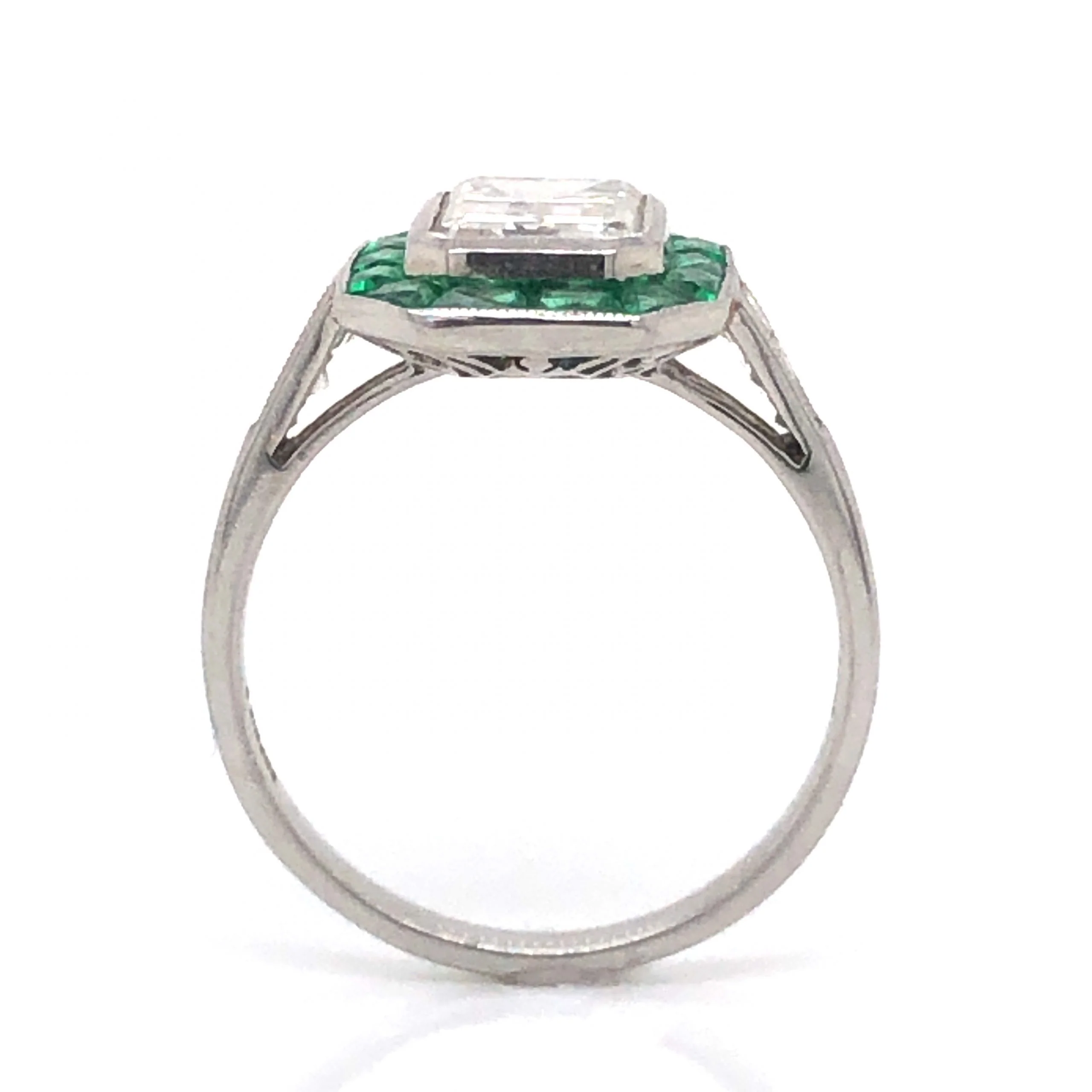 Diamond & French Cut Emerald Halo Engagement Ring in Platinum - Image 5