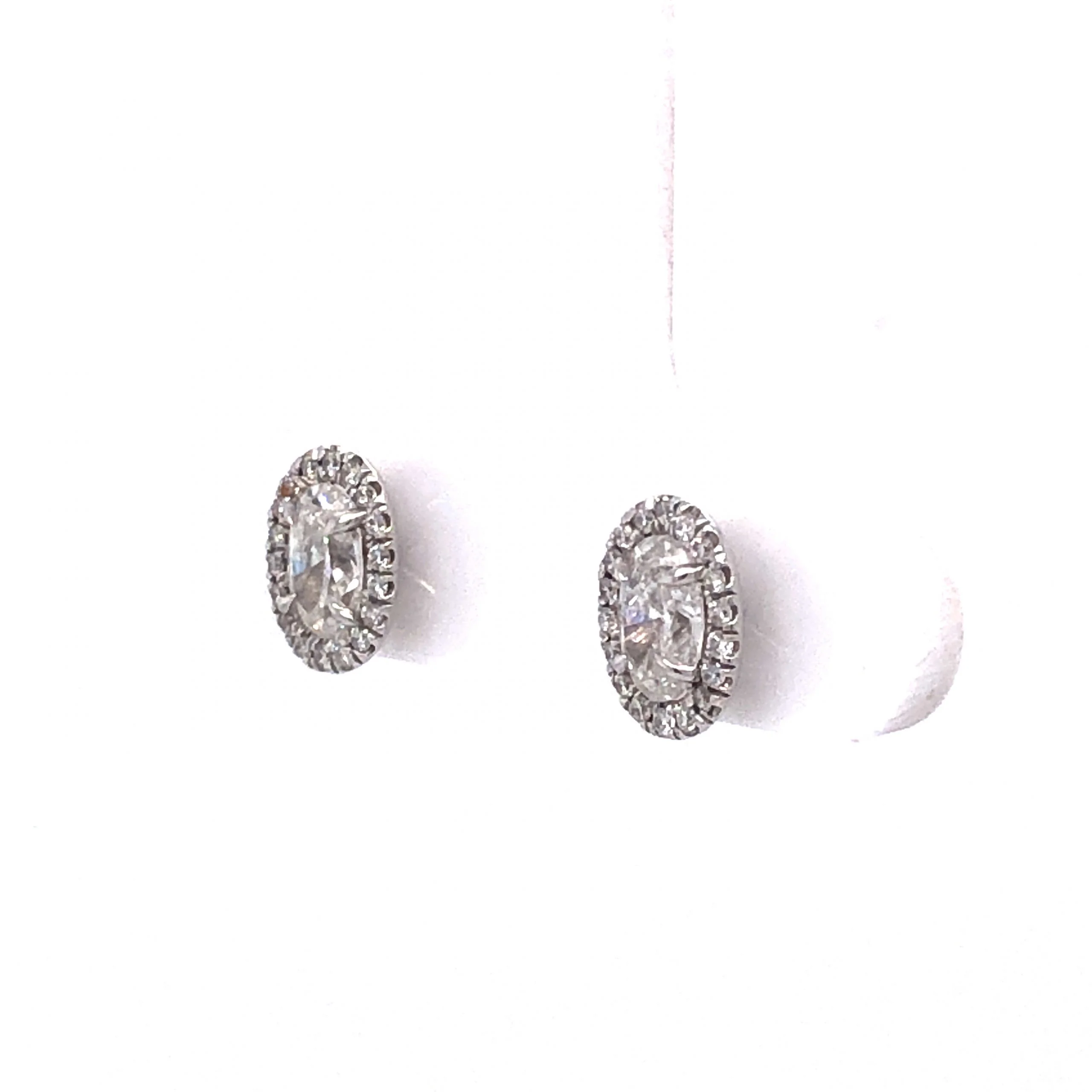 Oval Cut Diamond Halo Earring Studs in 18k White Gold - Image 2