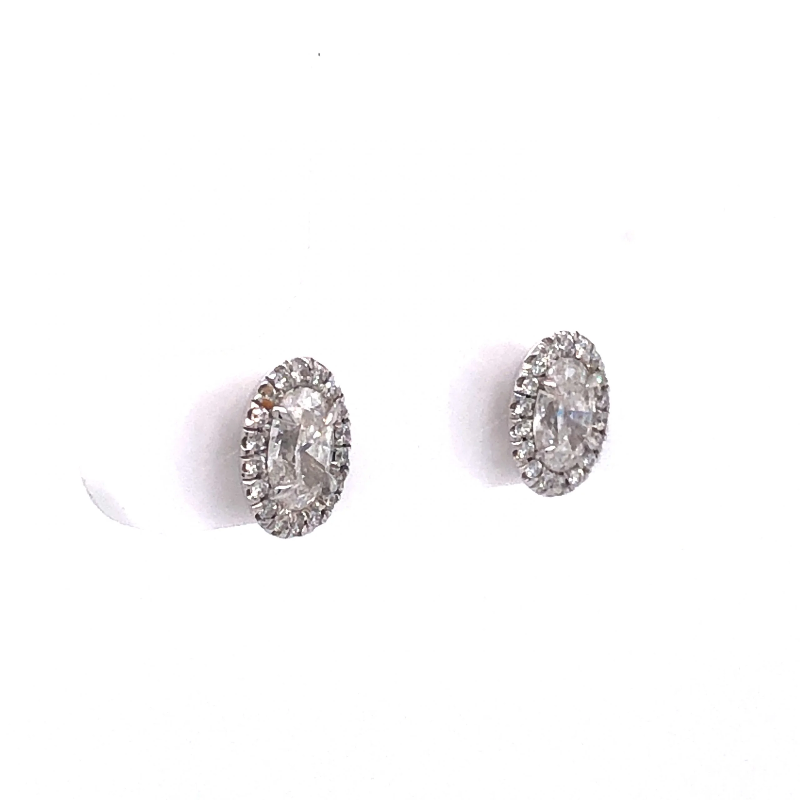 Oval Cut Diamond Halo Earring Studs in 18k White Gold - Image 3