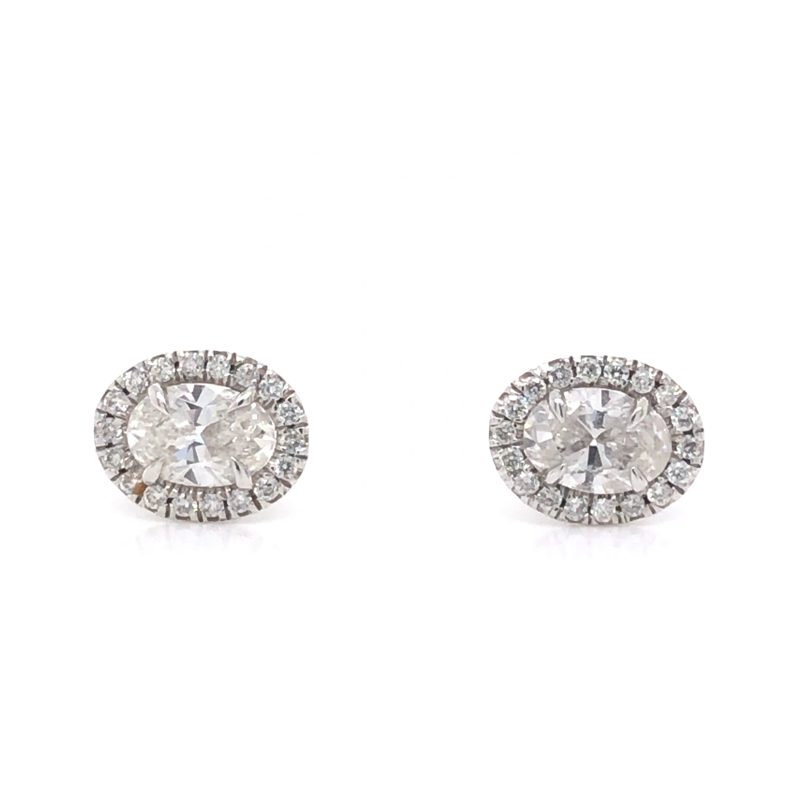 Oval Cut Diamond Halo Earring Studs in 18k White Gold - Image 4