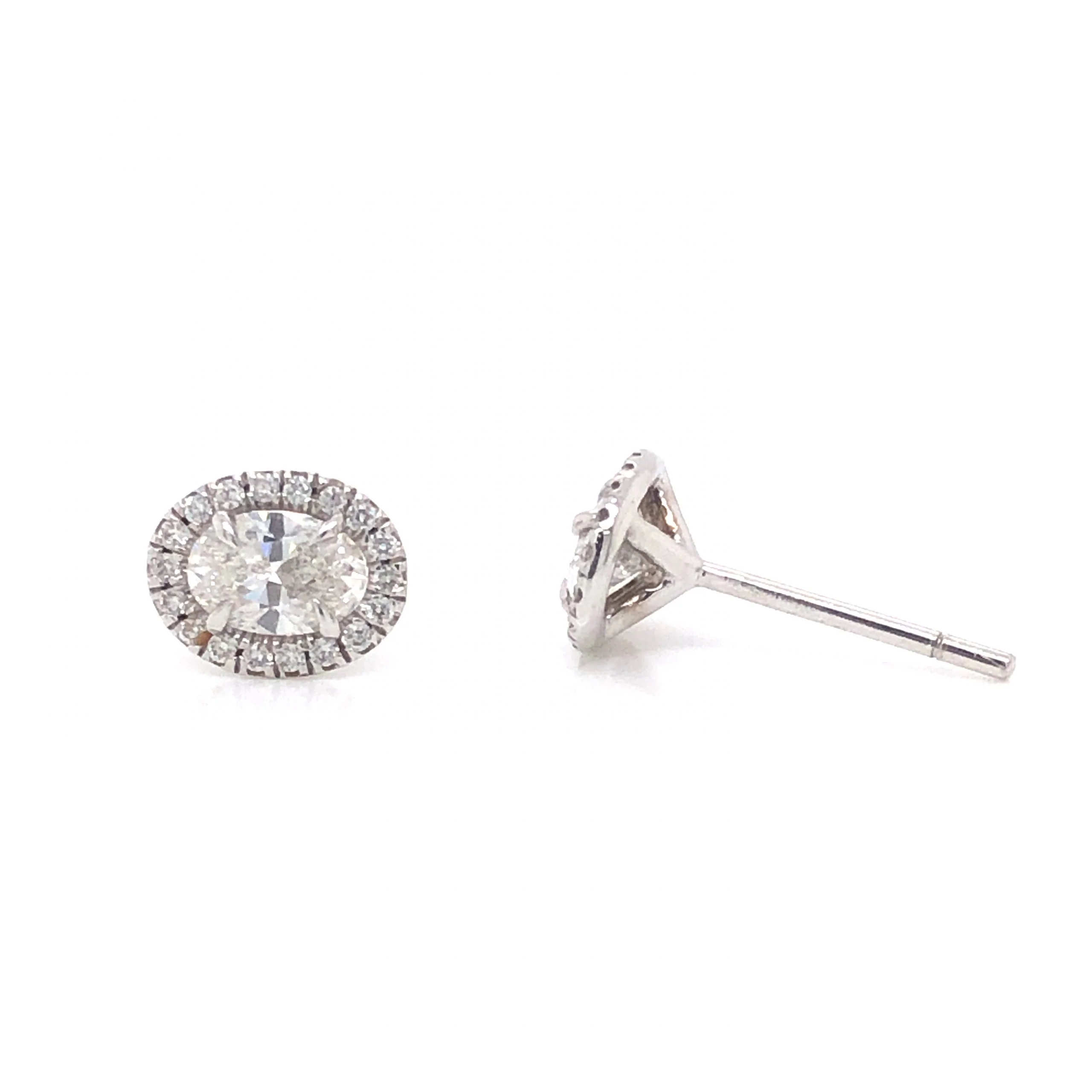 Oval Cut Diamond Halo Earring Studs in 18k White Gold - Image 5