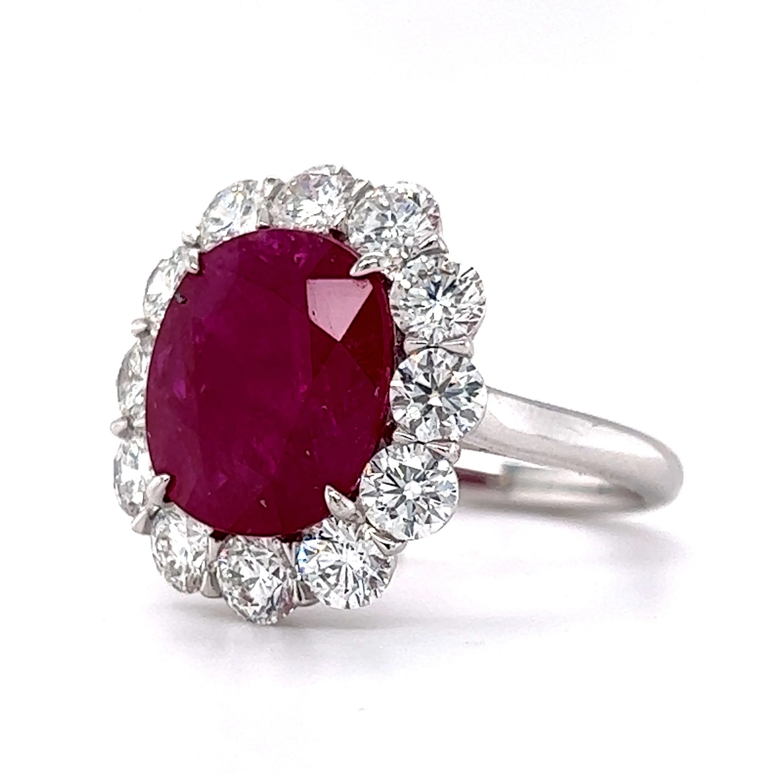Diamond Halo Ruby Cocktail Ring in Platinum - Image 2