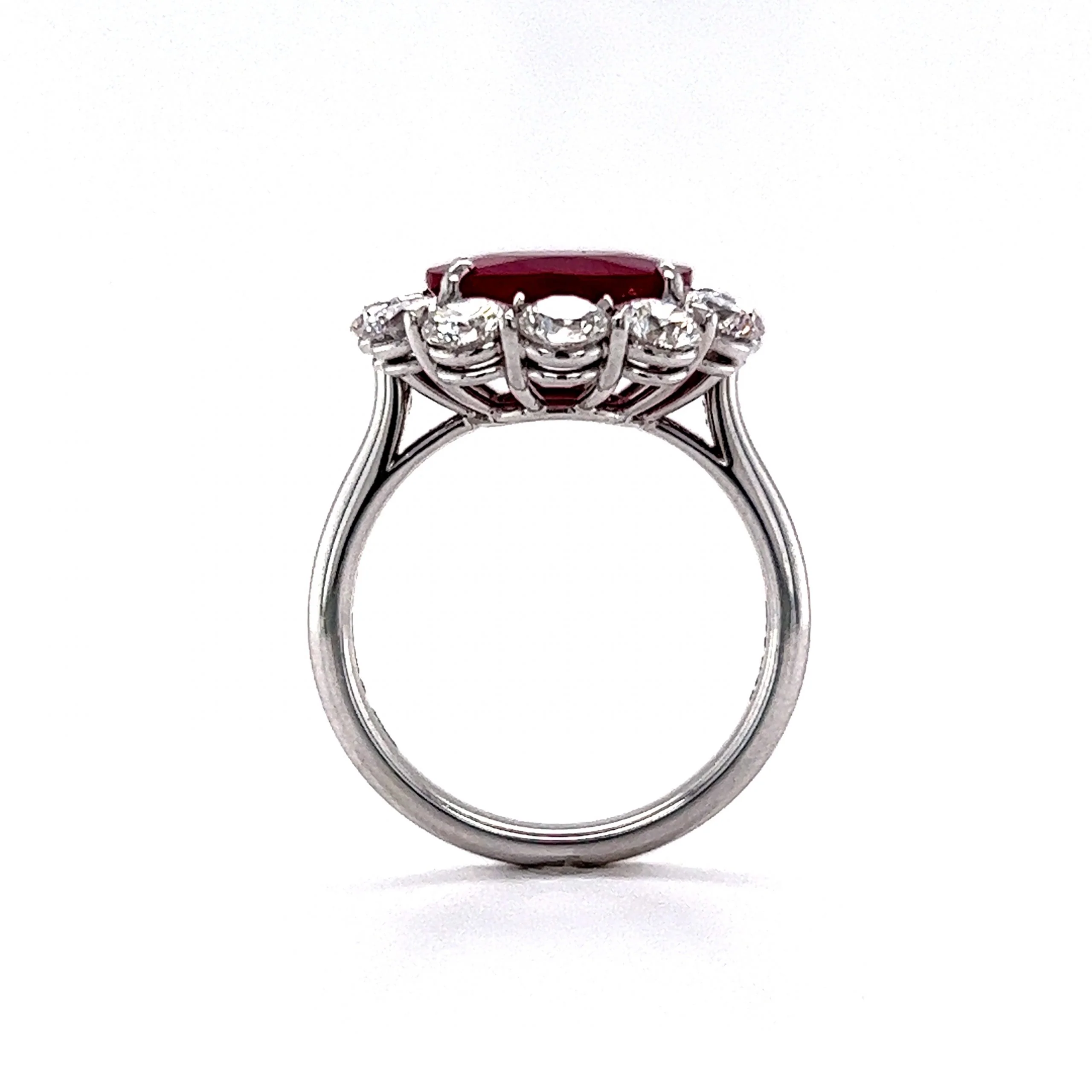 Diamond Halo Ruby Cocktail Ring in Platinum - Image 4