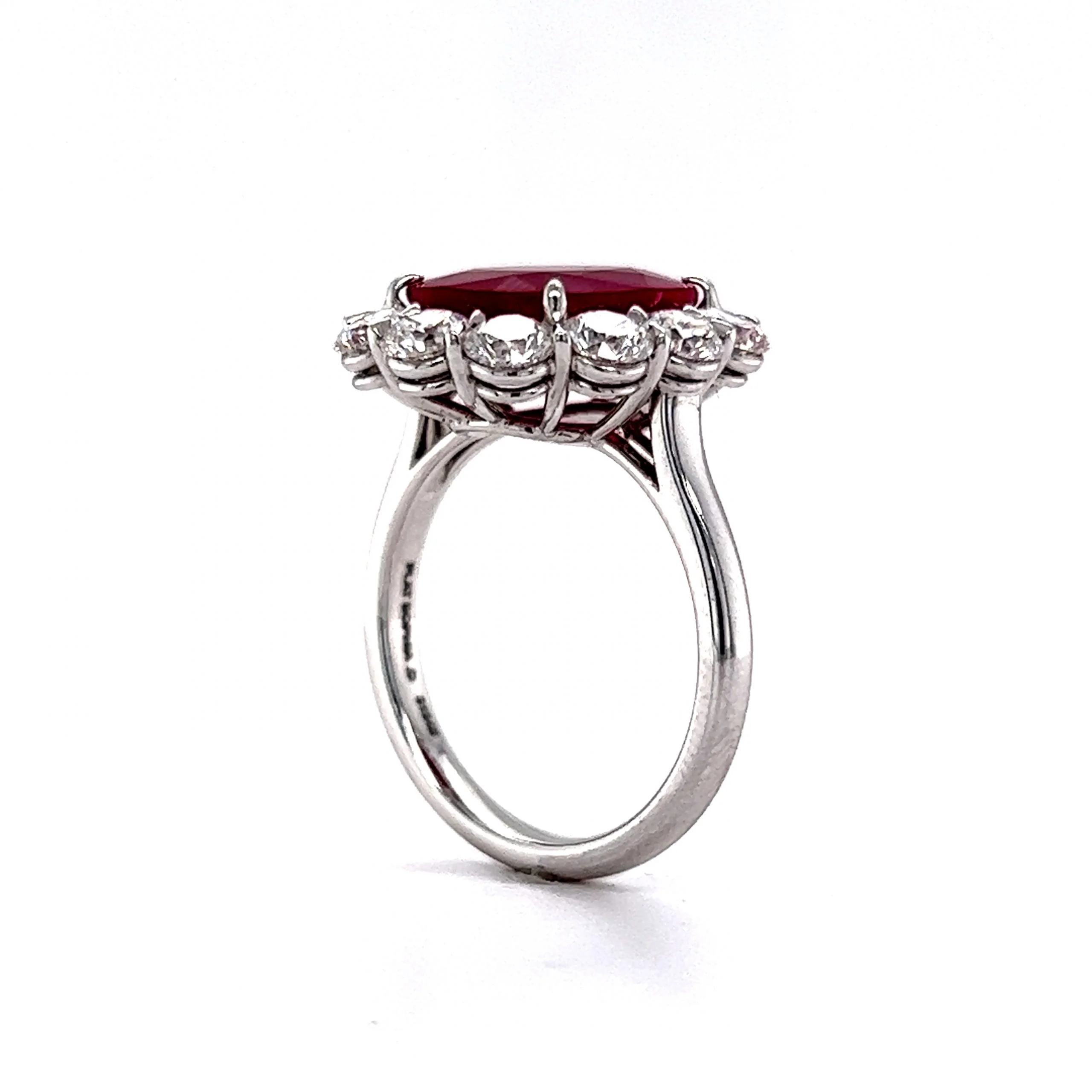 Diamond Halo Ruby Cocktail Ring in Platinum - Image 5