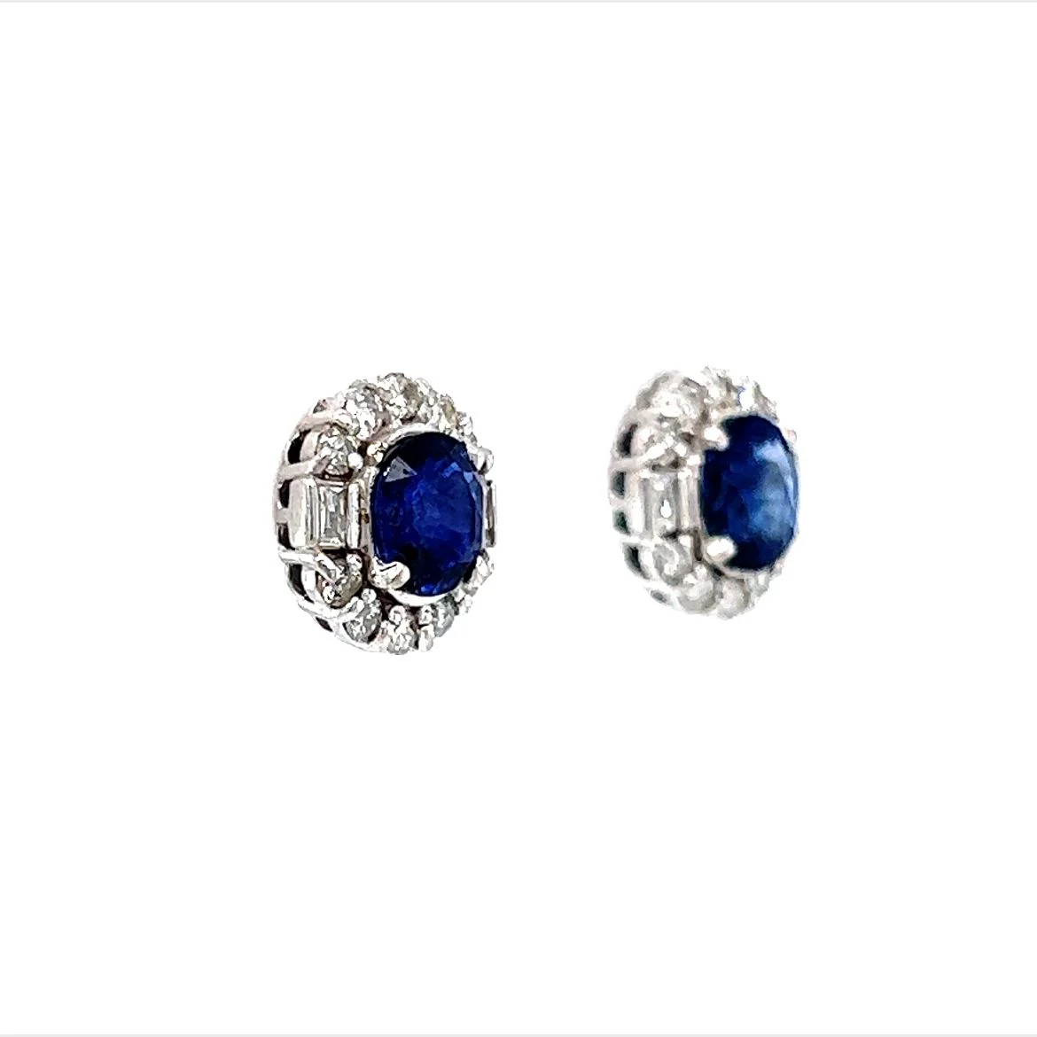 Diamond Halo Sapphire Stud Earrings in 18k White Gold - Image 3