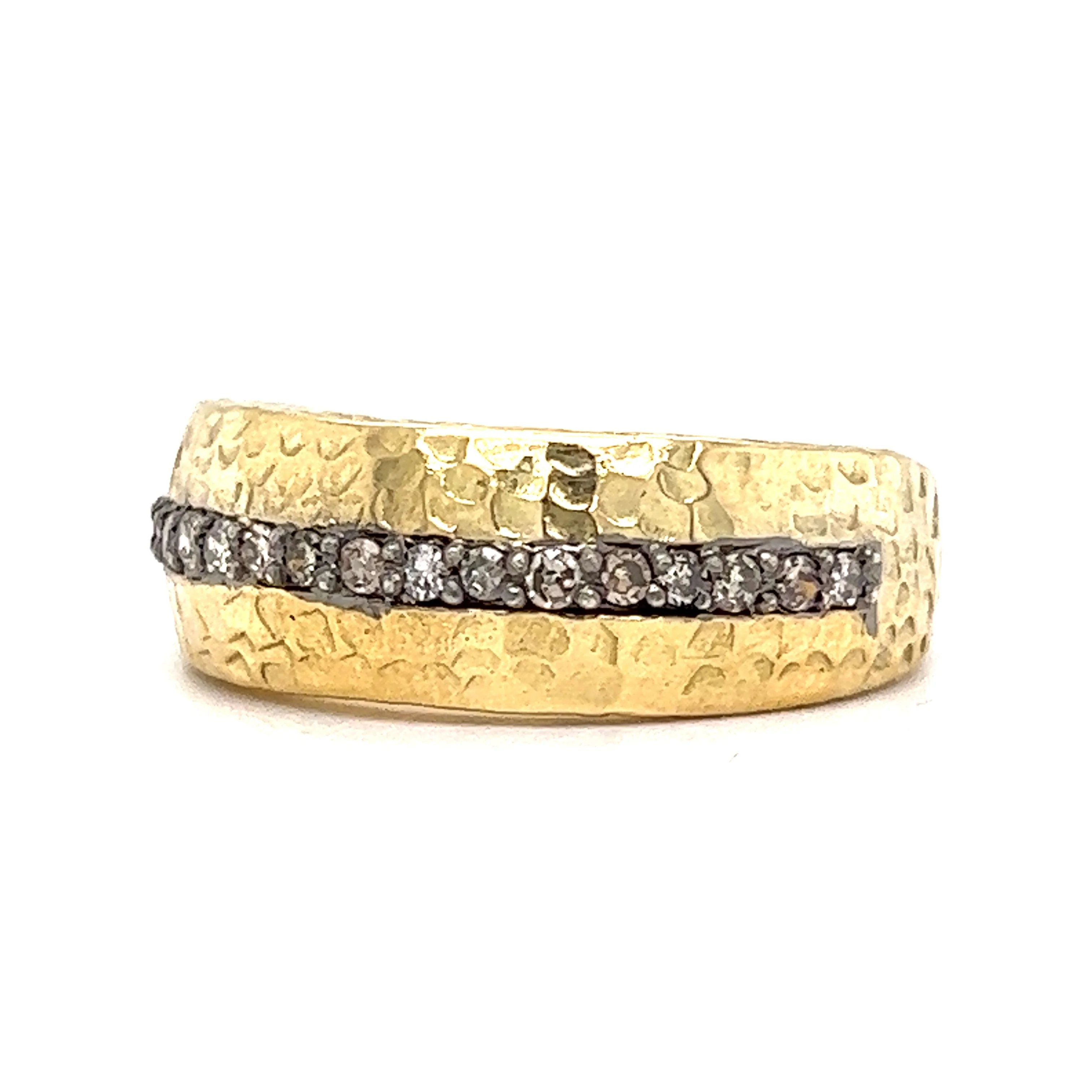 Diamond Hammered Stacking Ring in 18k Yellow Gold - Image 2