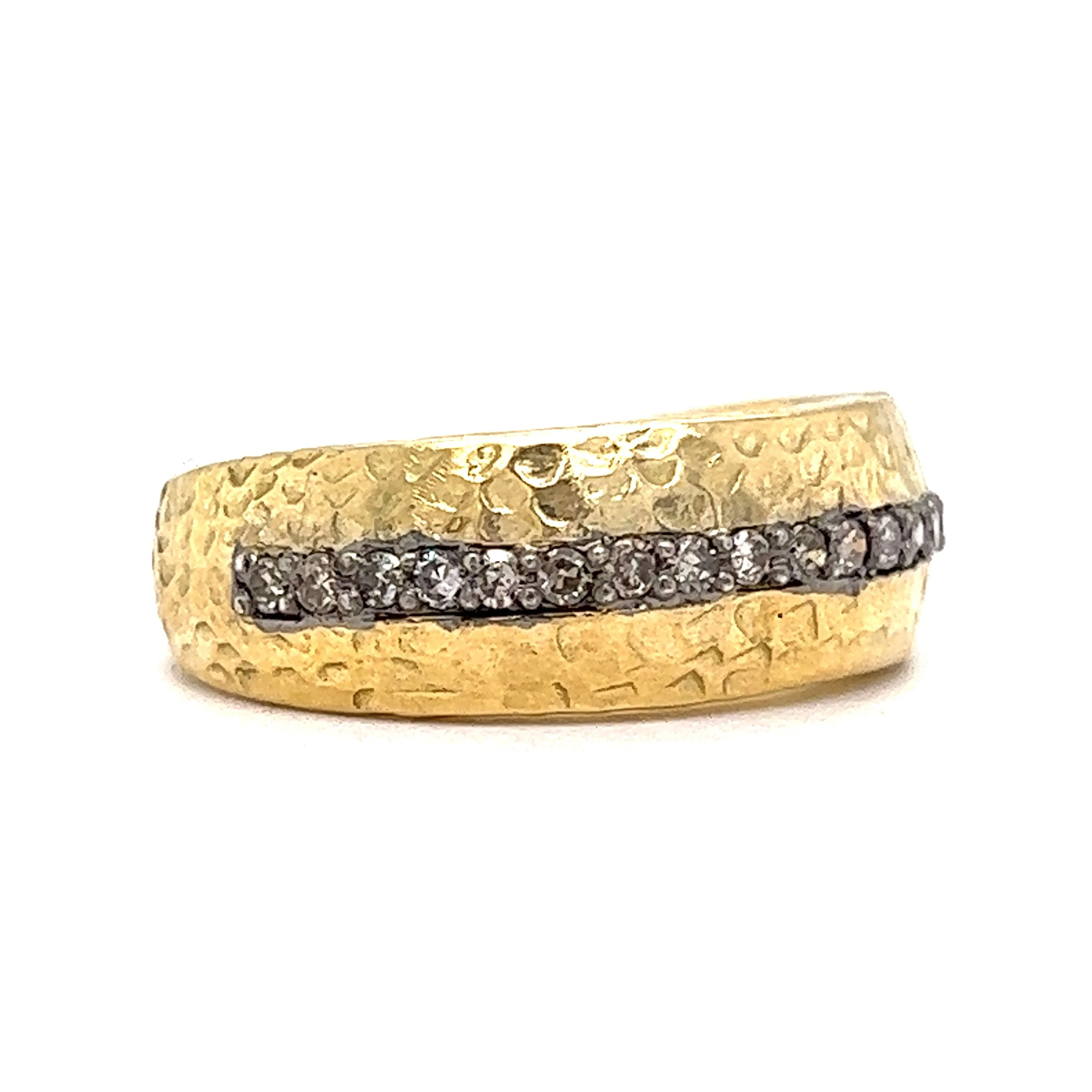 Diamond Hammered Stacking Ring in 18k Yellow Gold - Image 3