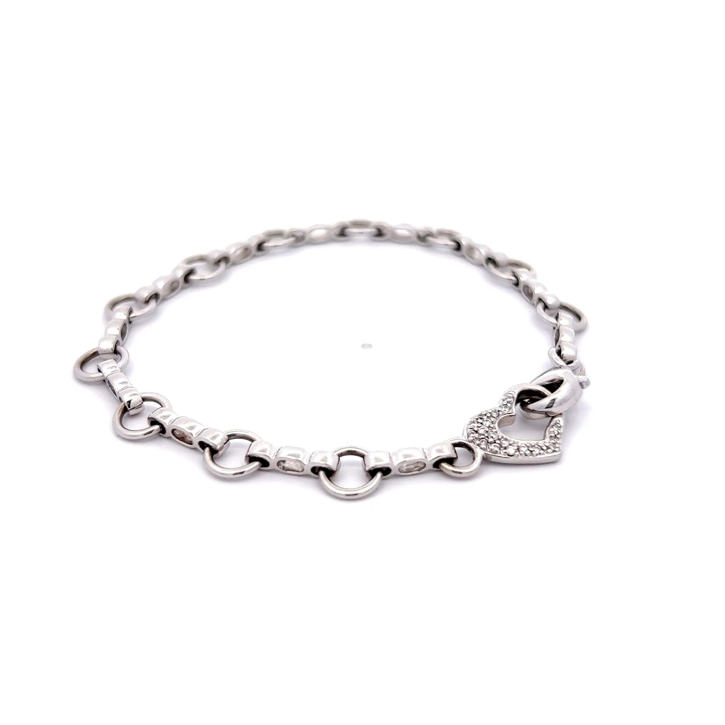 Diamond Heart Charm Bracelet in 14k White Gold - Image 3