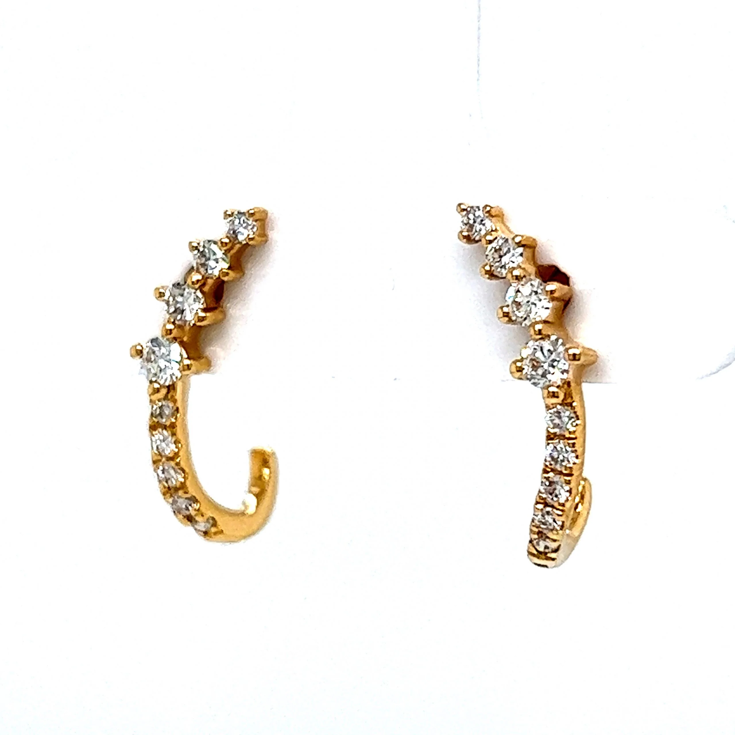Diamond Hook Stud Earrings in 18k Yellow Gold - Image 2